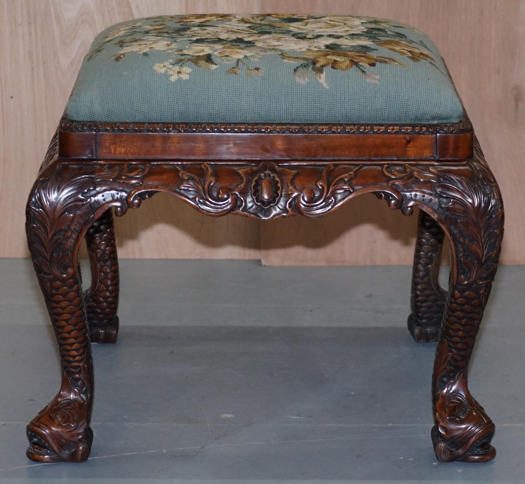We are delighted to offer for sale this lovely hand carved George II style mahogany stool with original floral embroidered upholstery

A very good looking well made and decorative piece, this is like art furniture to me, you can place it in any
