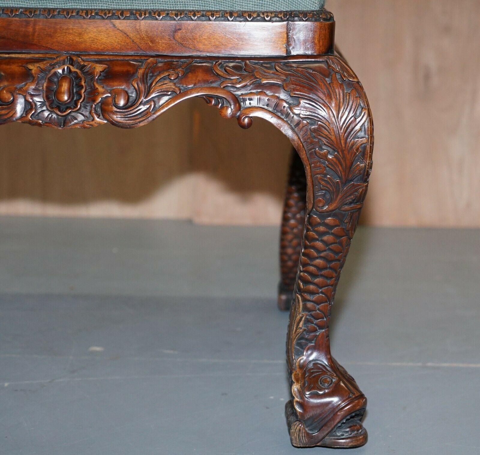 Upholstery George II Hand Carved Mahogany Floral Embroidered Stool for Dressing Table Piano
