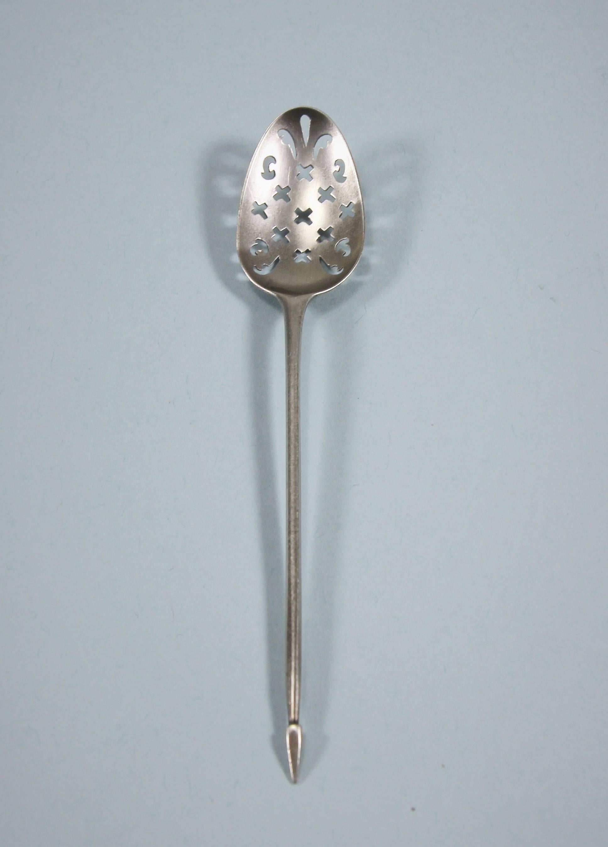 English George II/III Sterling Silver Shellback Mote Spoon, London, circa 1760 For Sale