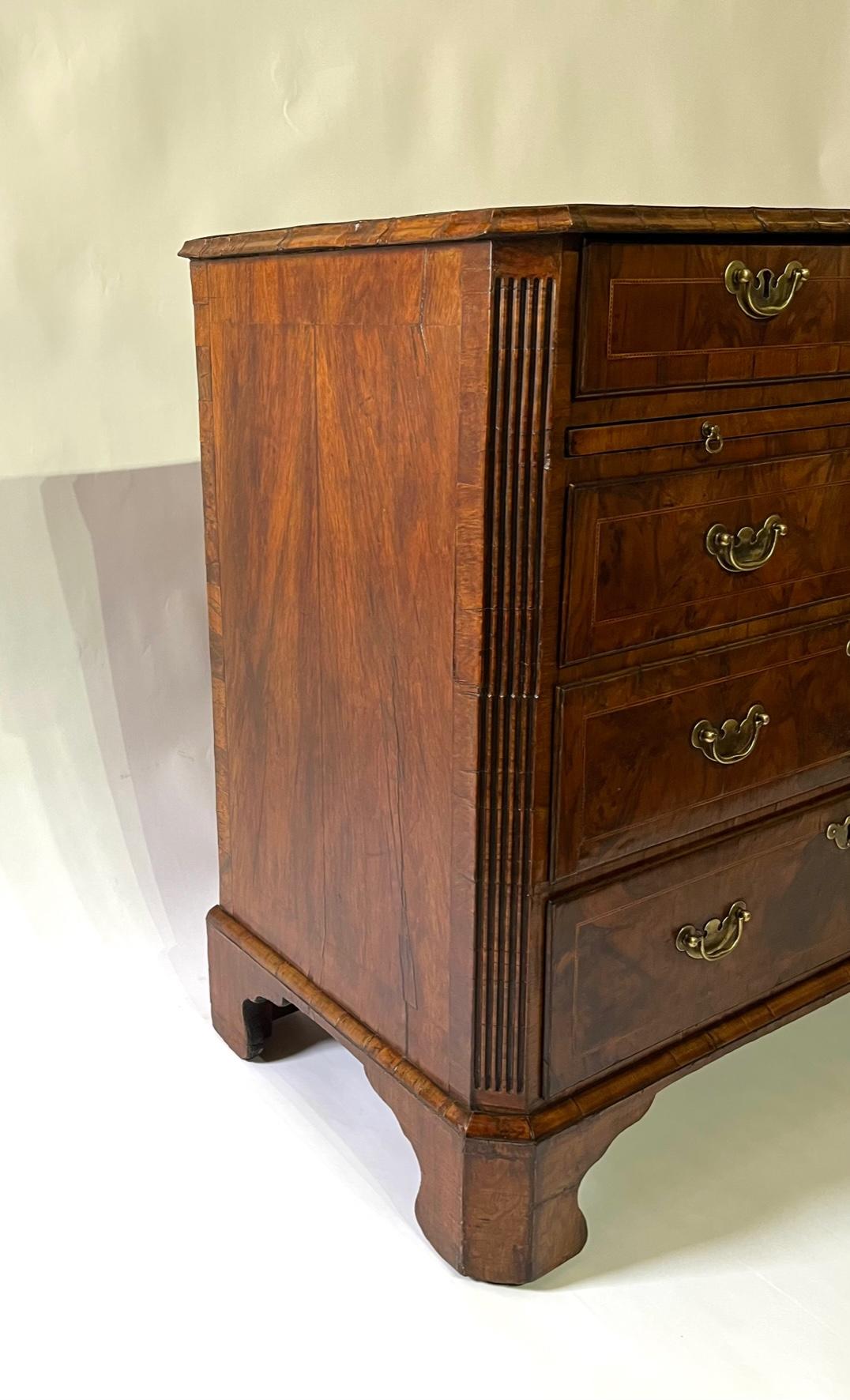 Hand-Crafted George II Inlaid Walnut Chest of Drawers, England, circa 1730