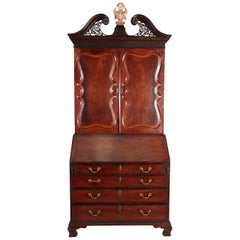 Antique George II Irish Brown Mahogany Bureau Bookcase