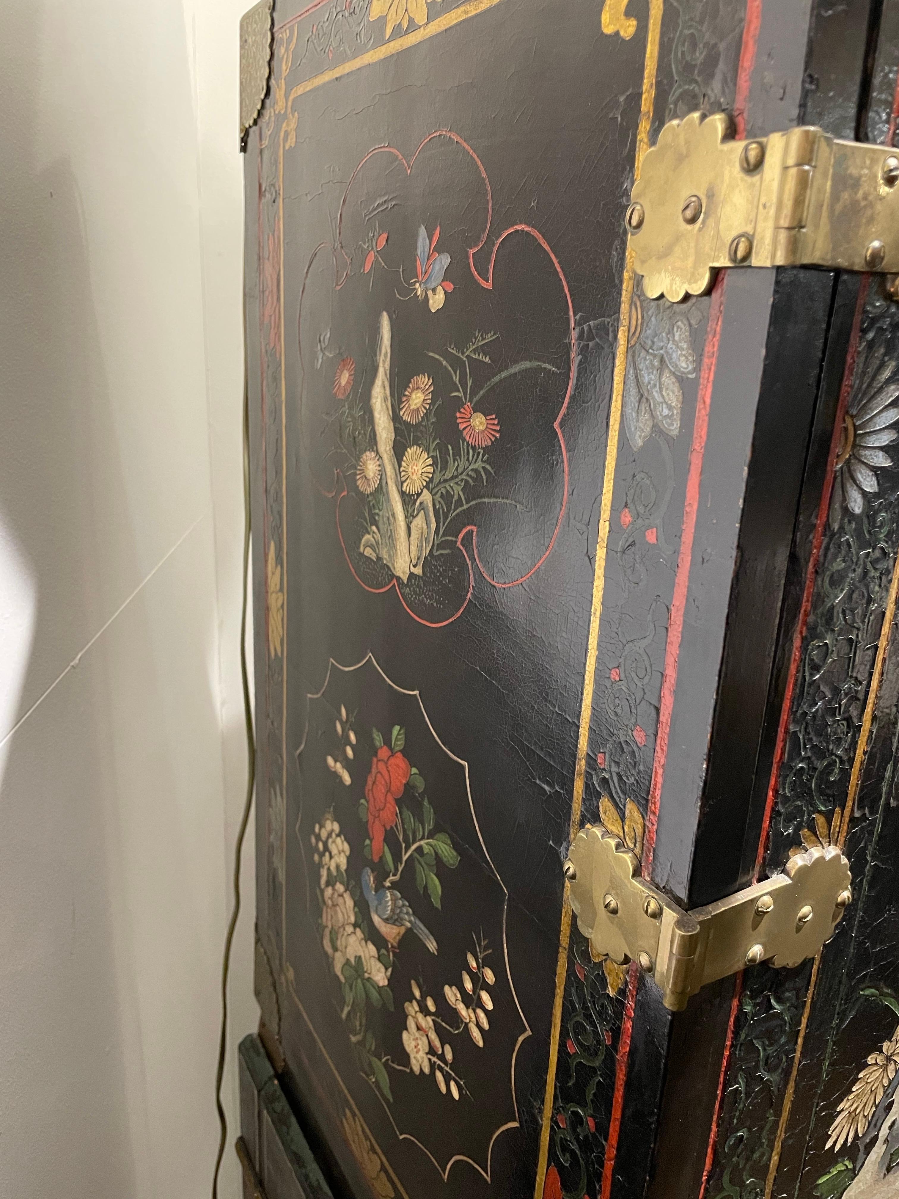 Gabinetto Coromandel cinese e in ottone laccato di Giorgio II su piedistallo, XVIII secolo in vendita 3