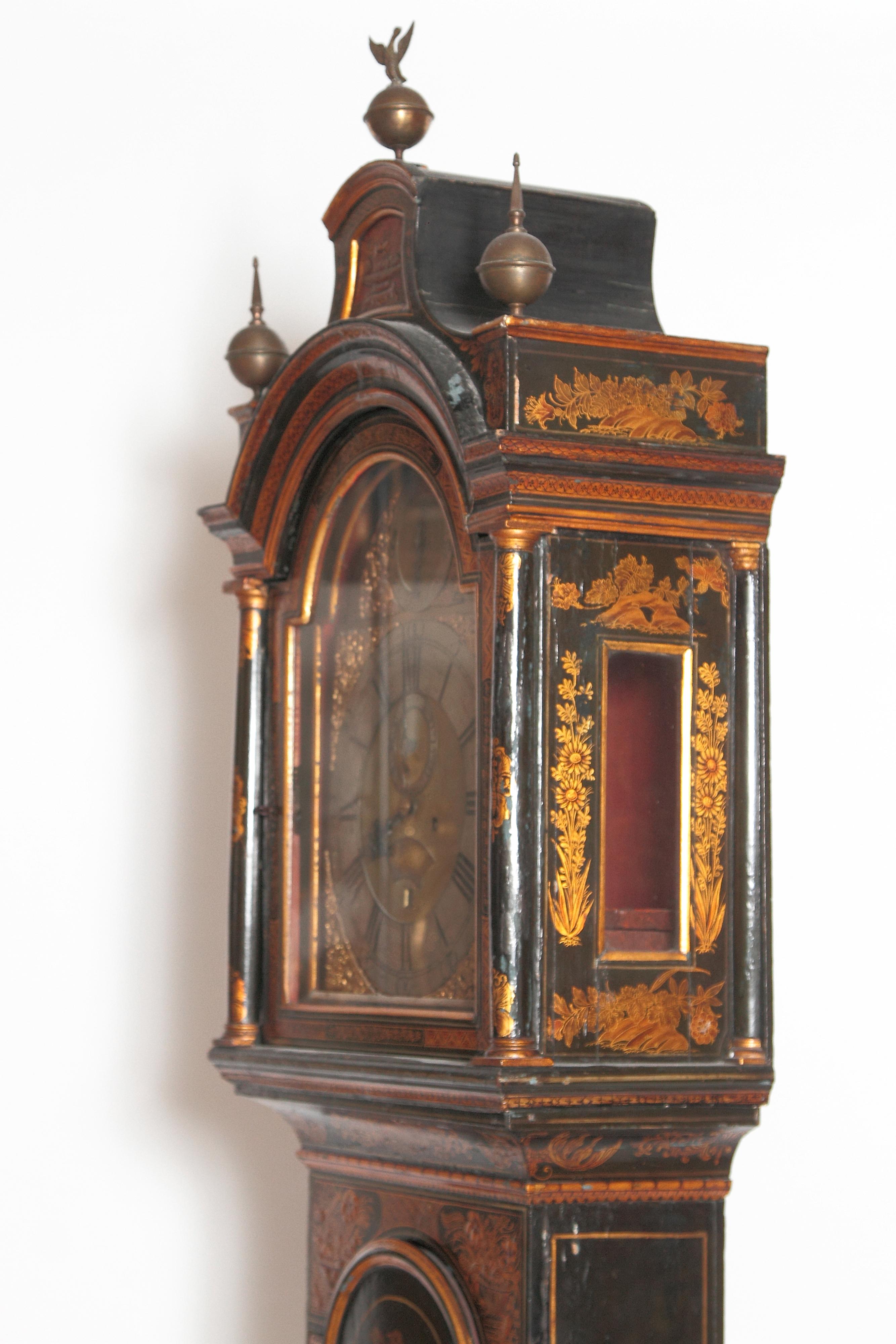 George II Lacquered Chinoiserie Tall Case Clock Inscribed Jno. Fladgate, London 2