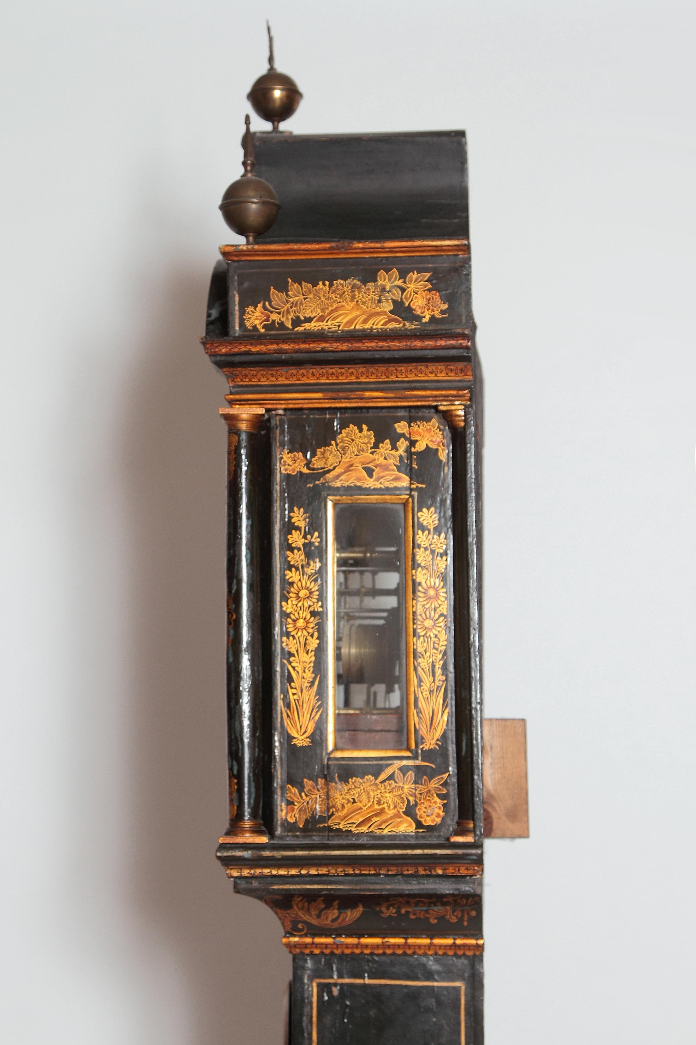 George II Lacquered Chinoiserie Tall Case Clock Inscribed Jno. Fladgate, London 3