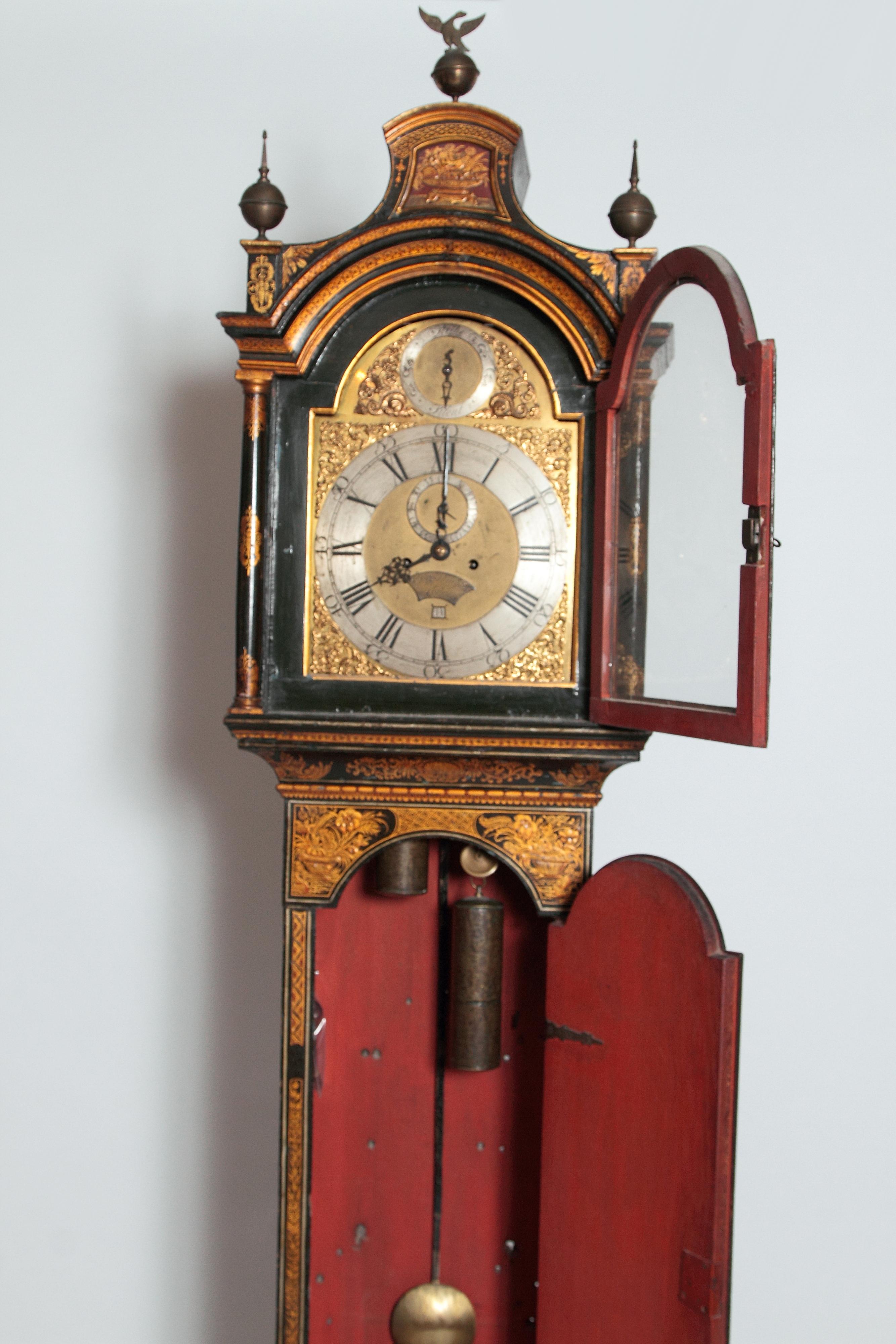 George II Lacquered Chinoiserie Tall Case Clock Inscribed Jno. Fladgate, London 5
