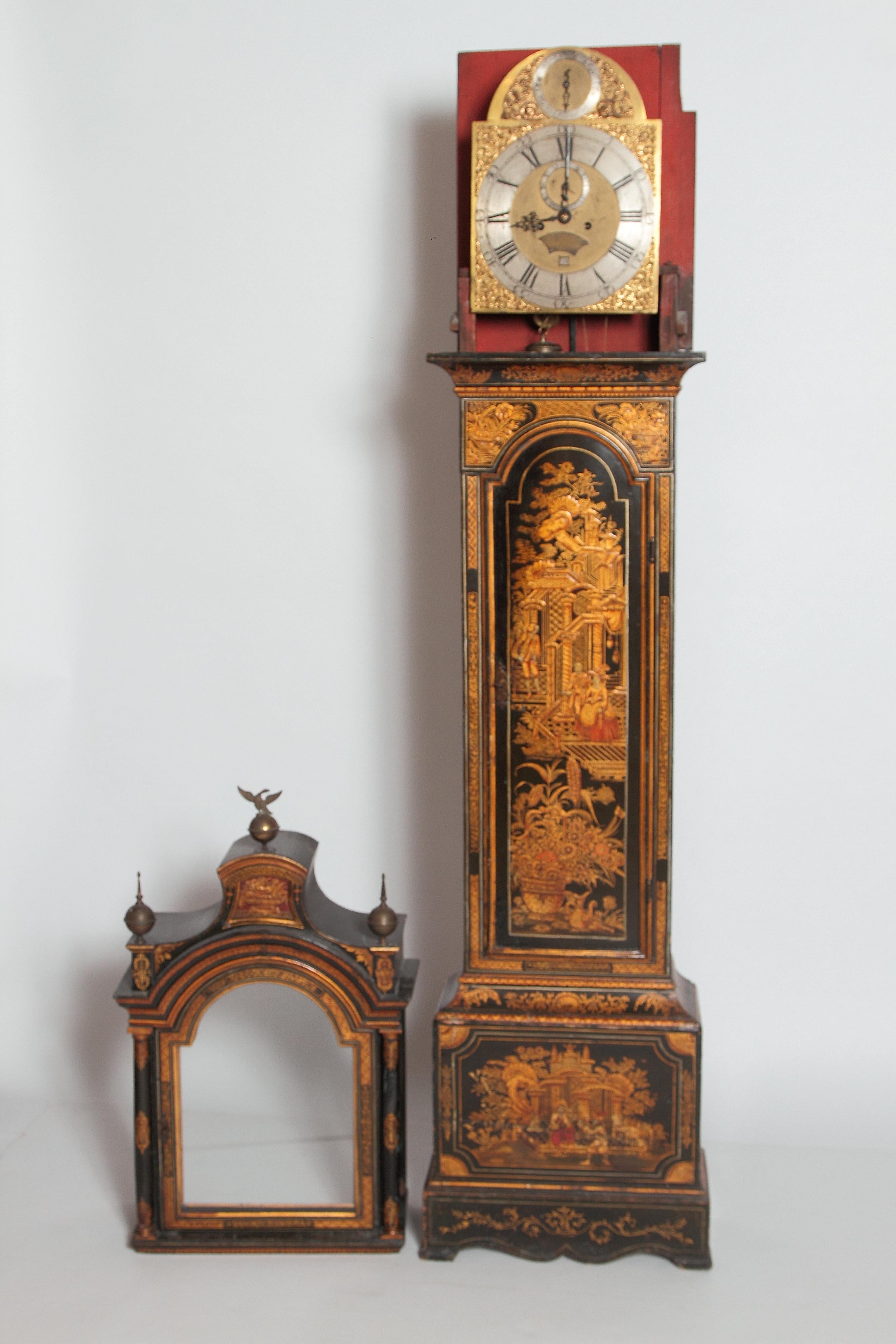George II Lacquered Chinoiserie Tall Case Clock Inscribed Jno. Fladgate, London 7