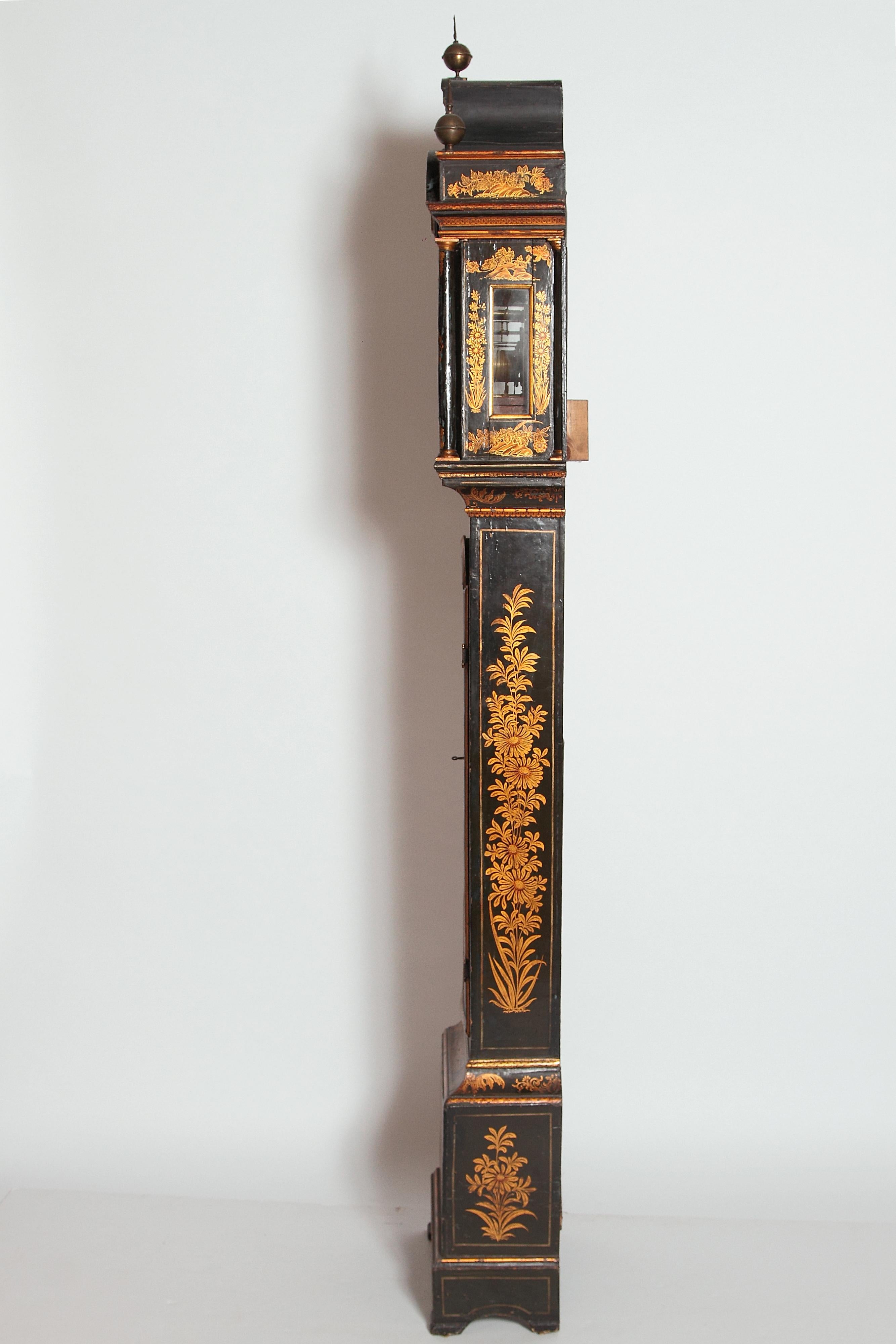 George II Lacquered Chinoiserie Tall Case Clock Inscribed Jno. Fladgate, London 8