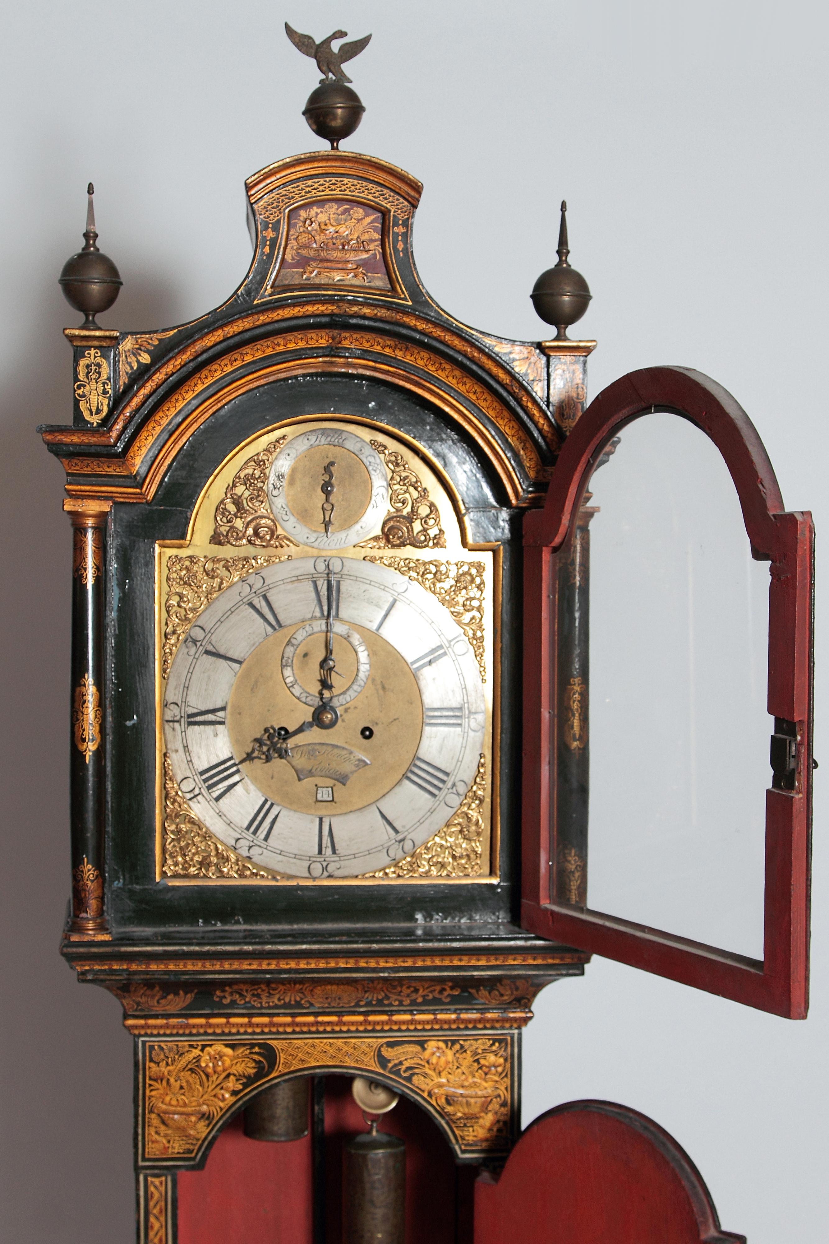 George III George II Lacquered Chinoiserie Tall Case Clock Inscribed Jno. Fladgate, London
