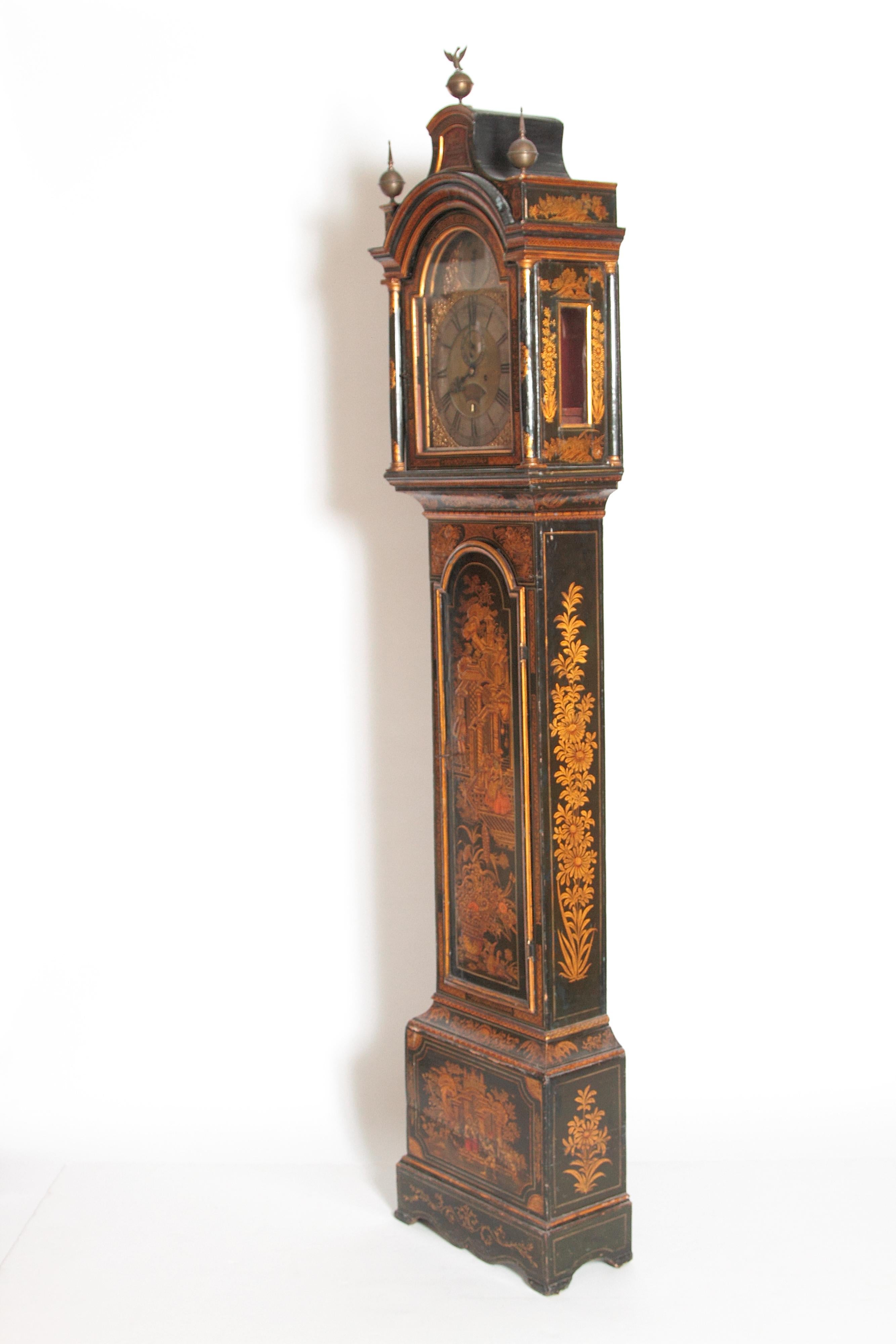 Hand-Crafted George II Lacquered Chinoiserie Tall Case Clock Inscribed Jno. Fladgate, London
