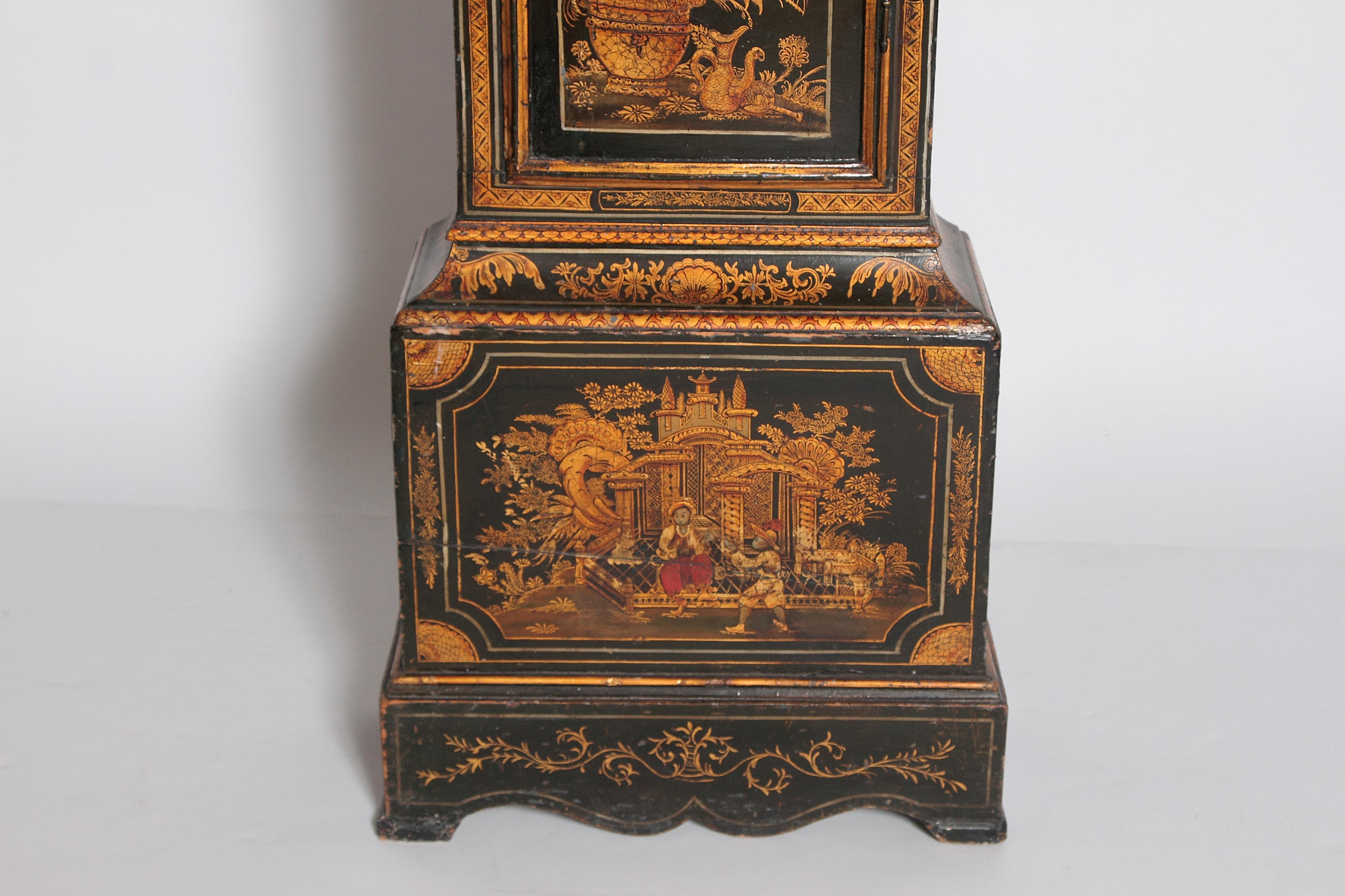 George II Lacquered Chinoiserie Tall Case Clock Inscribed Jno. Fladgate, London 1