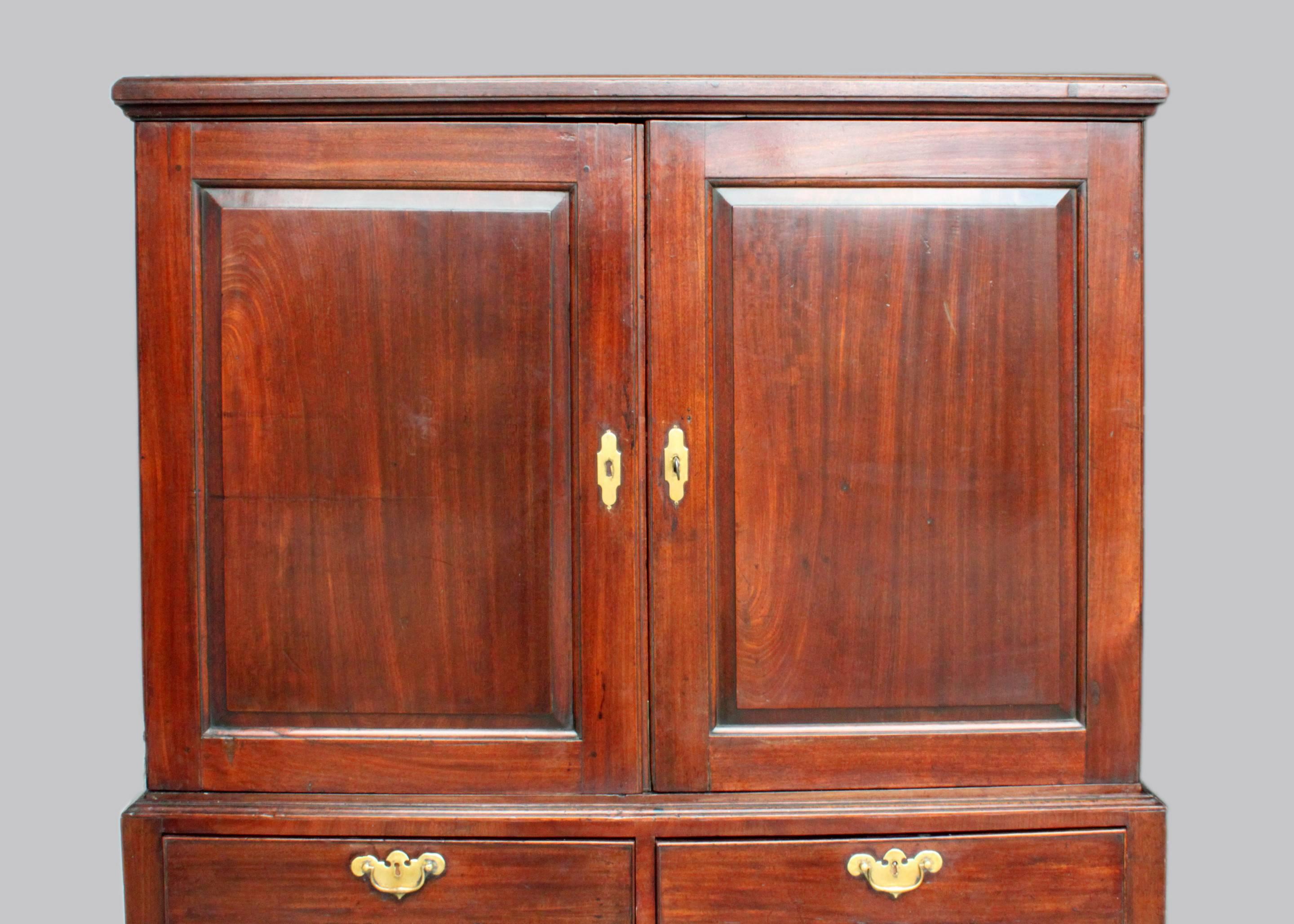 Georgian George II Low Linen Press on Cabriole Leg Stand For Sale