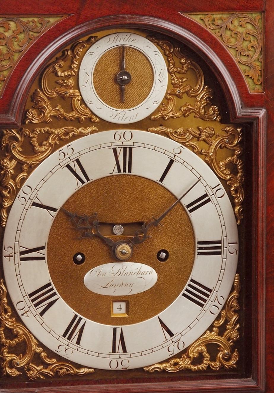 English 18th Century Antique Mahogany Bracket Clock by Charles Blanchard of London For Sale