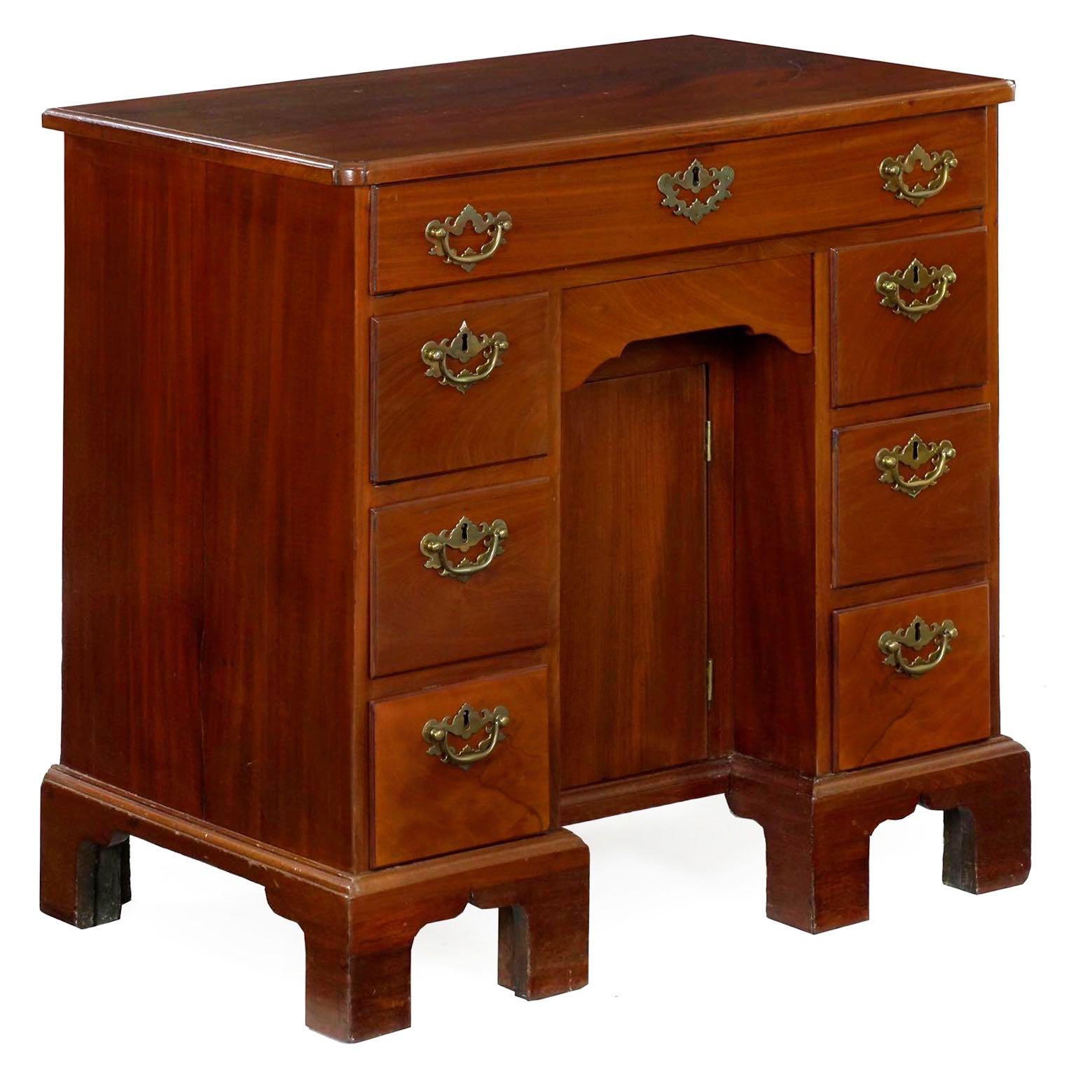 A very fine kneehole dressing-table of the George II period, the proportions are very handsome, allowing it to be a functional strike point in the bedroom without overwhelming the setting. The aesthetic is typical of the period, tidy and neat angles