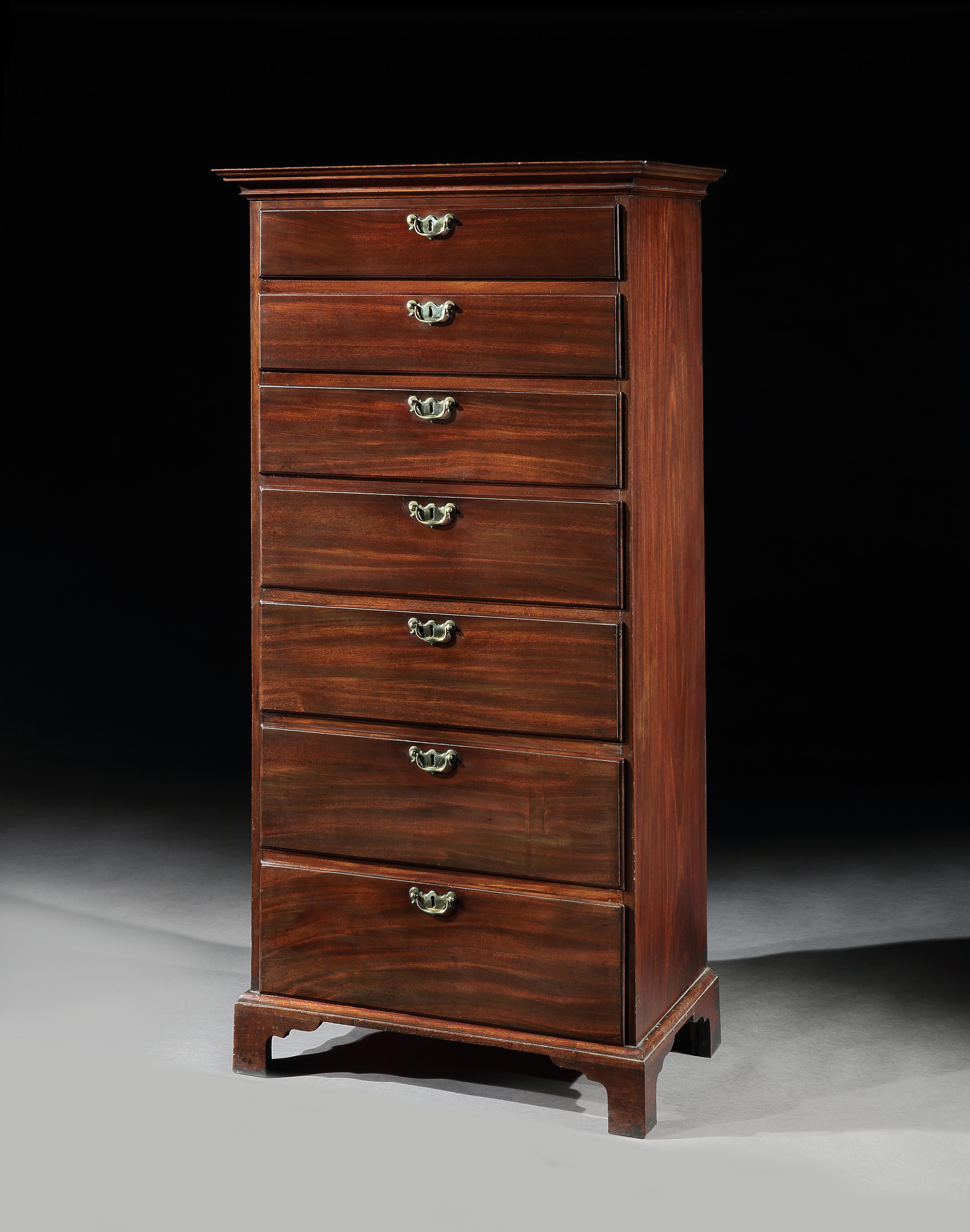 A George II mahogany tallboy of four long graduating drawers, retaining the original brass handles.



Note. The quality of mahogany timber is exceptional


Irish, circa 1750.