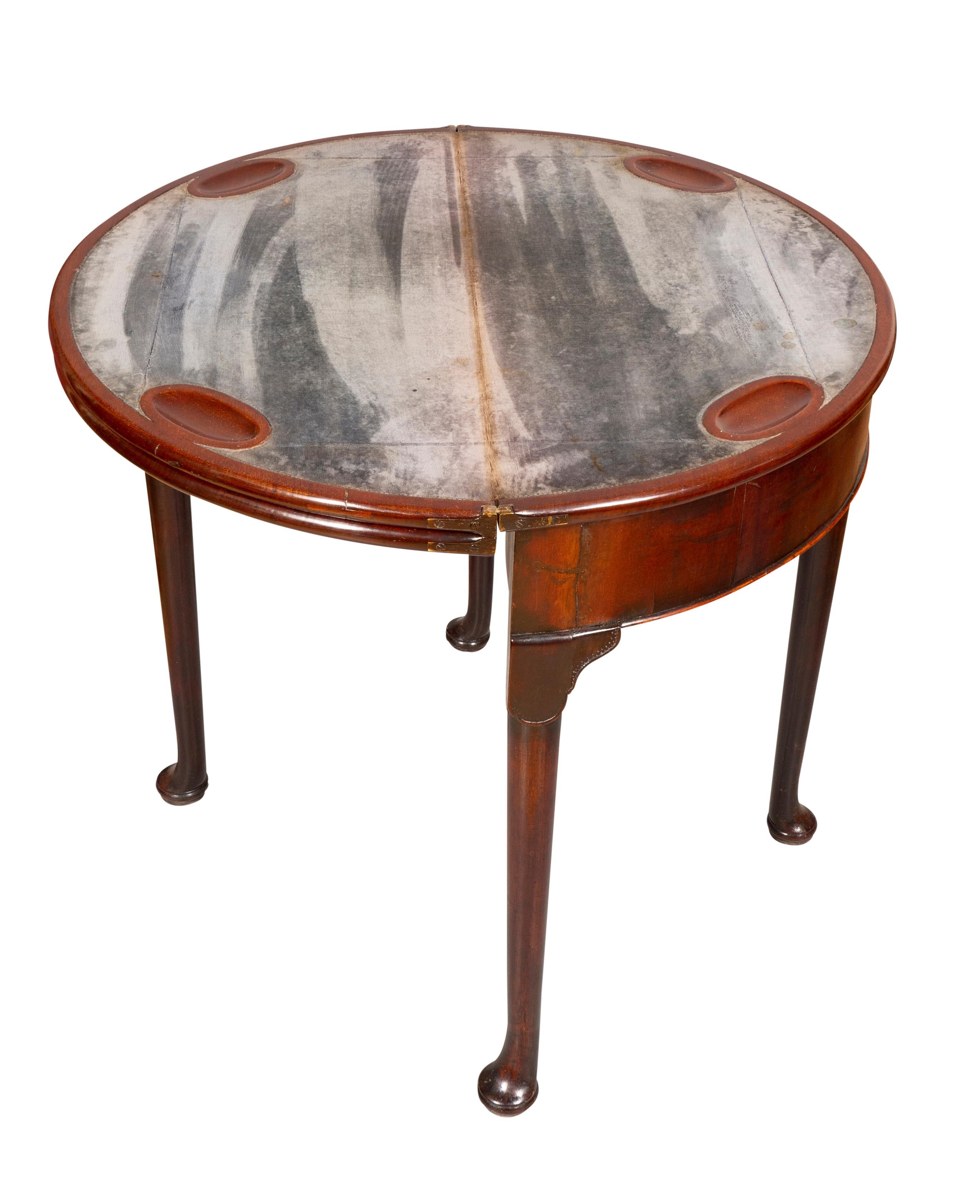 George II Mahogany Triple Top Demilune Games Table For Sale 4