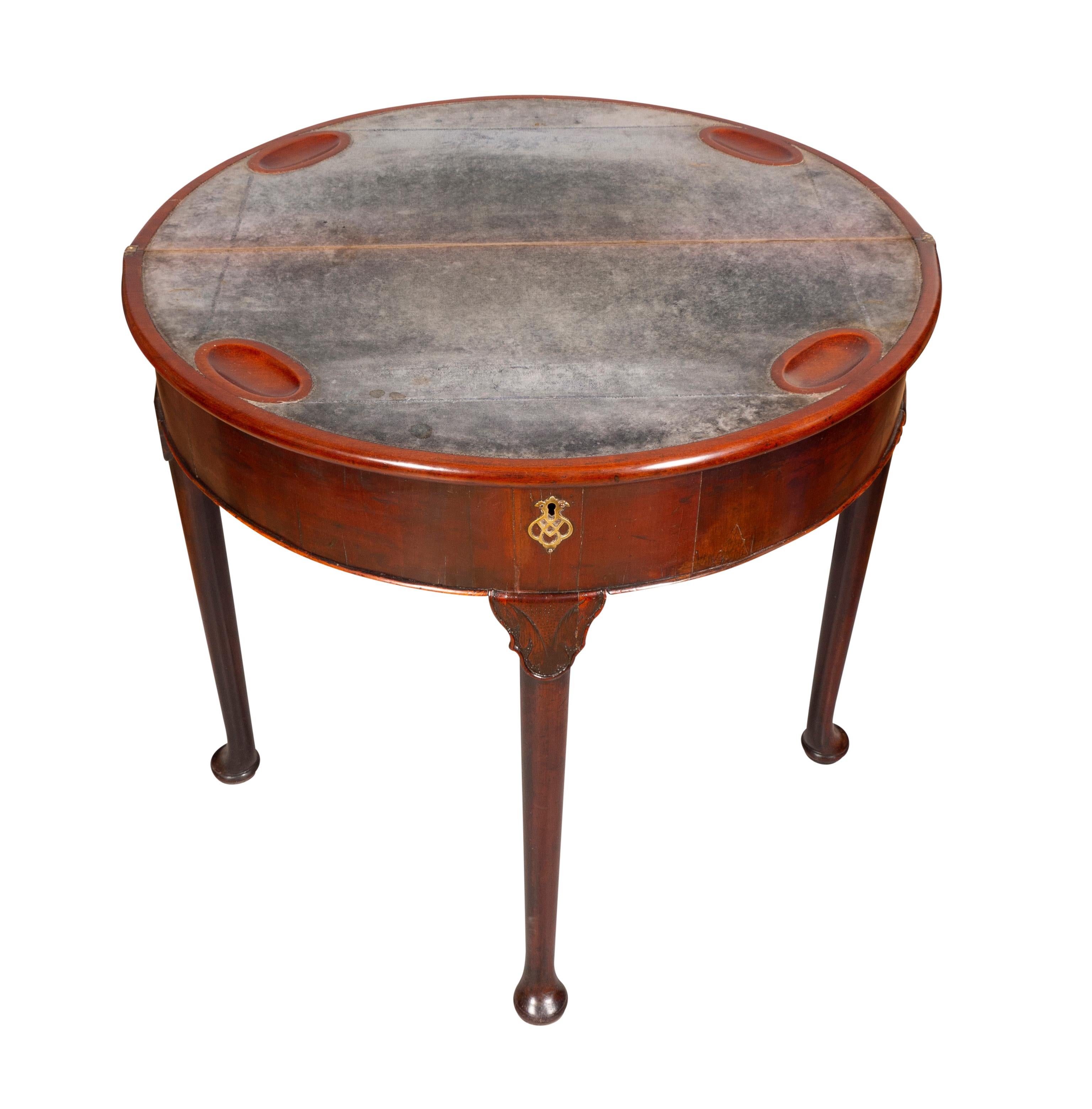 George II Mahogany Triple Top Demilune Games Table For Sale 5