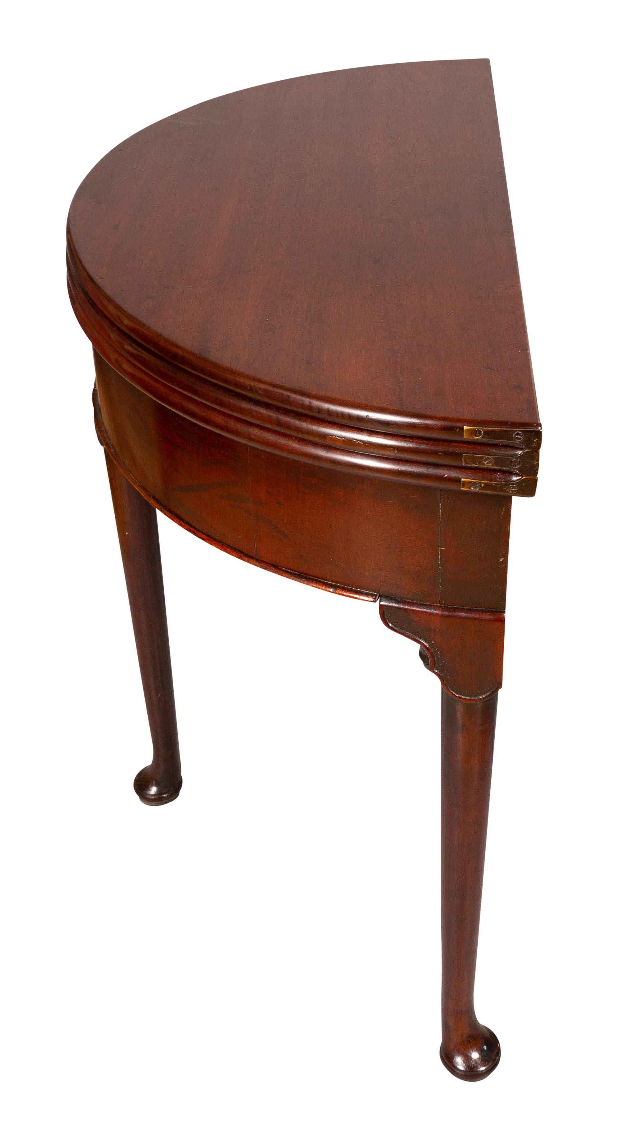 English George II Mahogany Triple Top Demilune Games Table For Sale