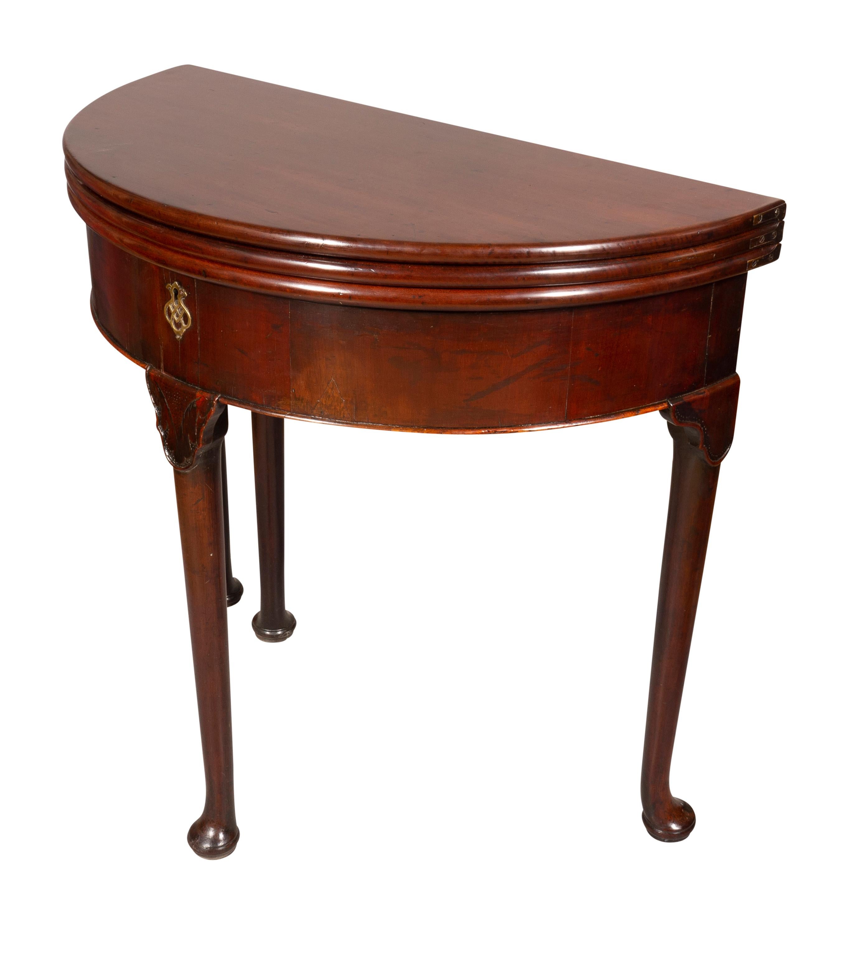 George II Mahogany Triple Top Demilune Games Table In Good Condition For Sale In Essex, MA