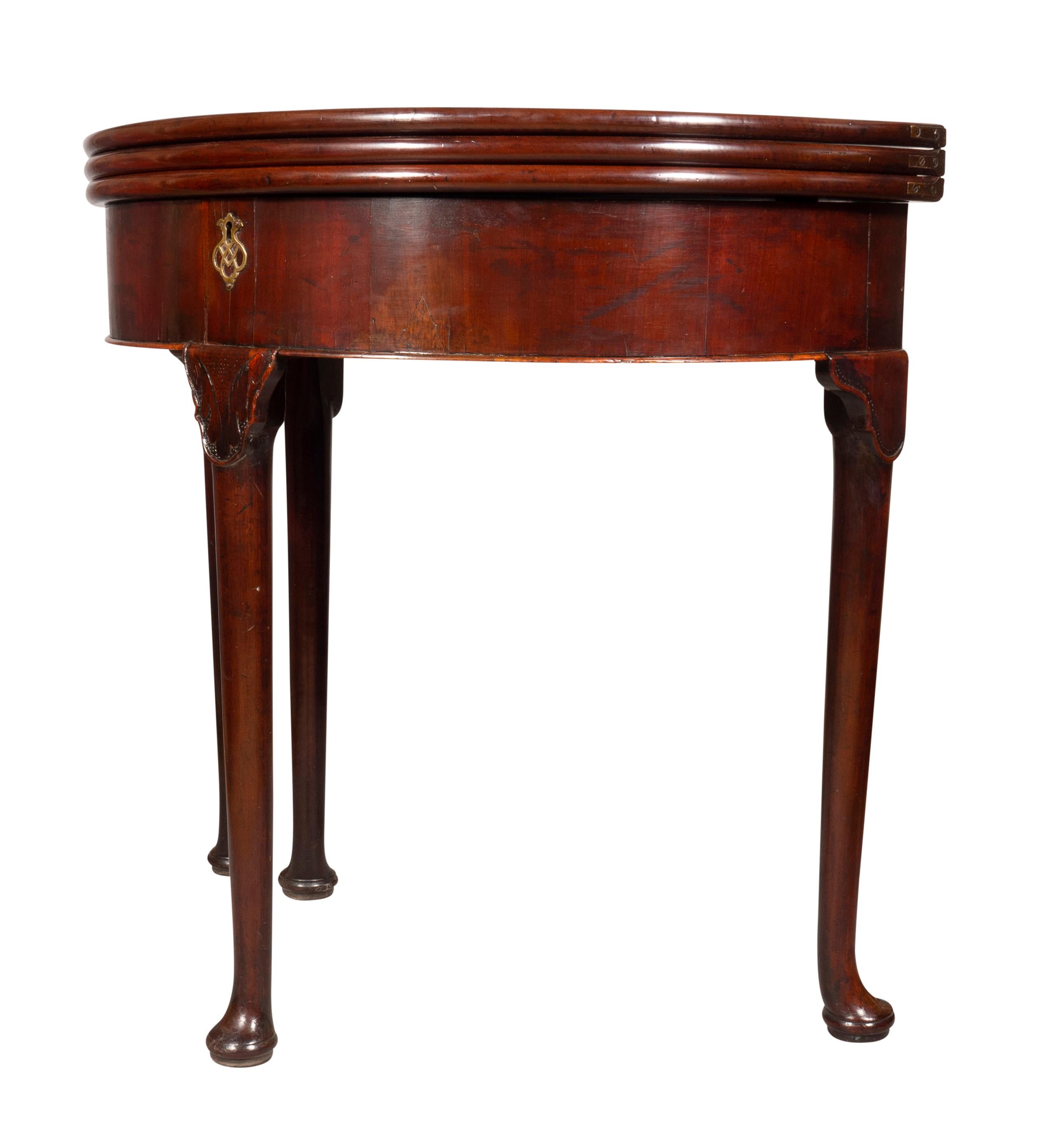 Mid-18th Century George II Mahogany Triple Top Demilune Games Table For Sale