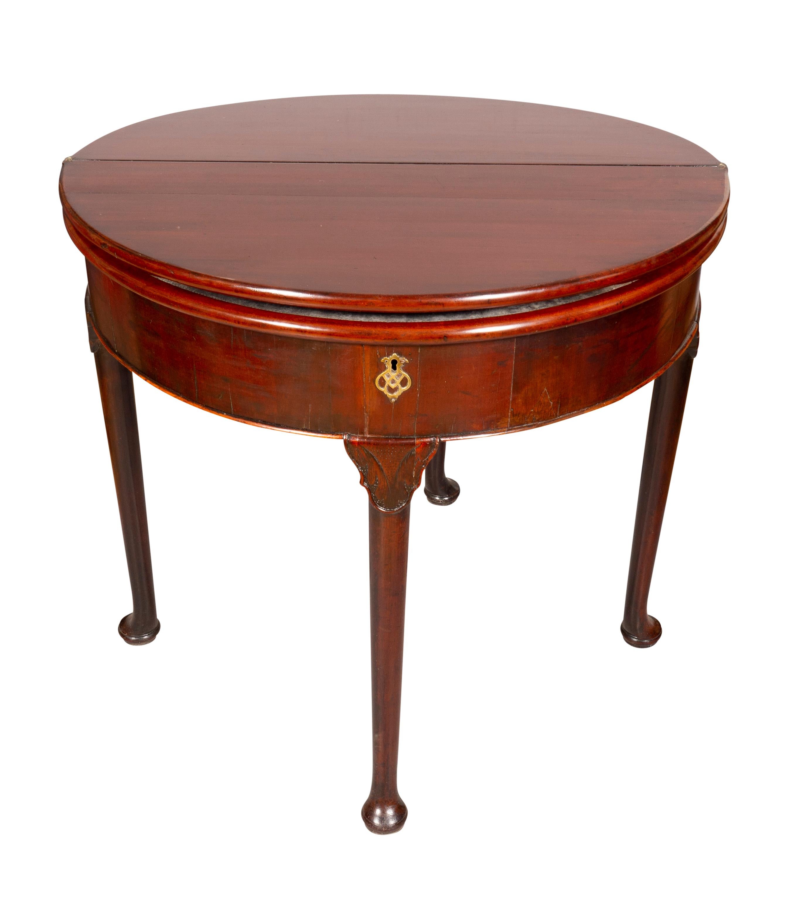 George II Mahogany Triple Top Demilune Games Table For Sale 2