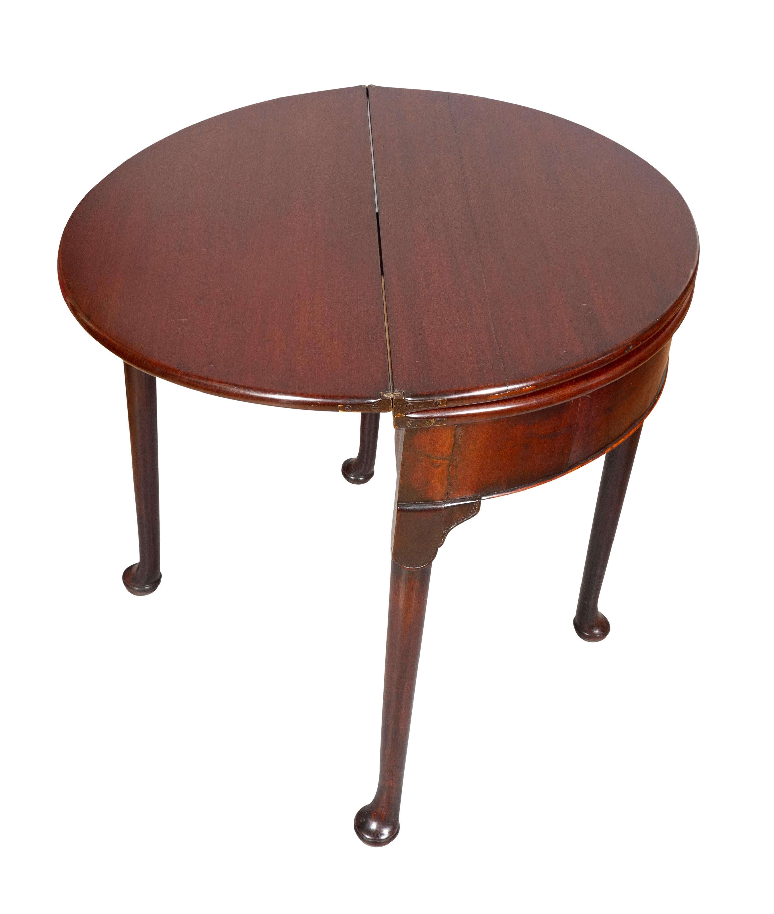 George II Mahogany Triple Top Demilune Games Table For Sale 3