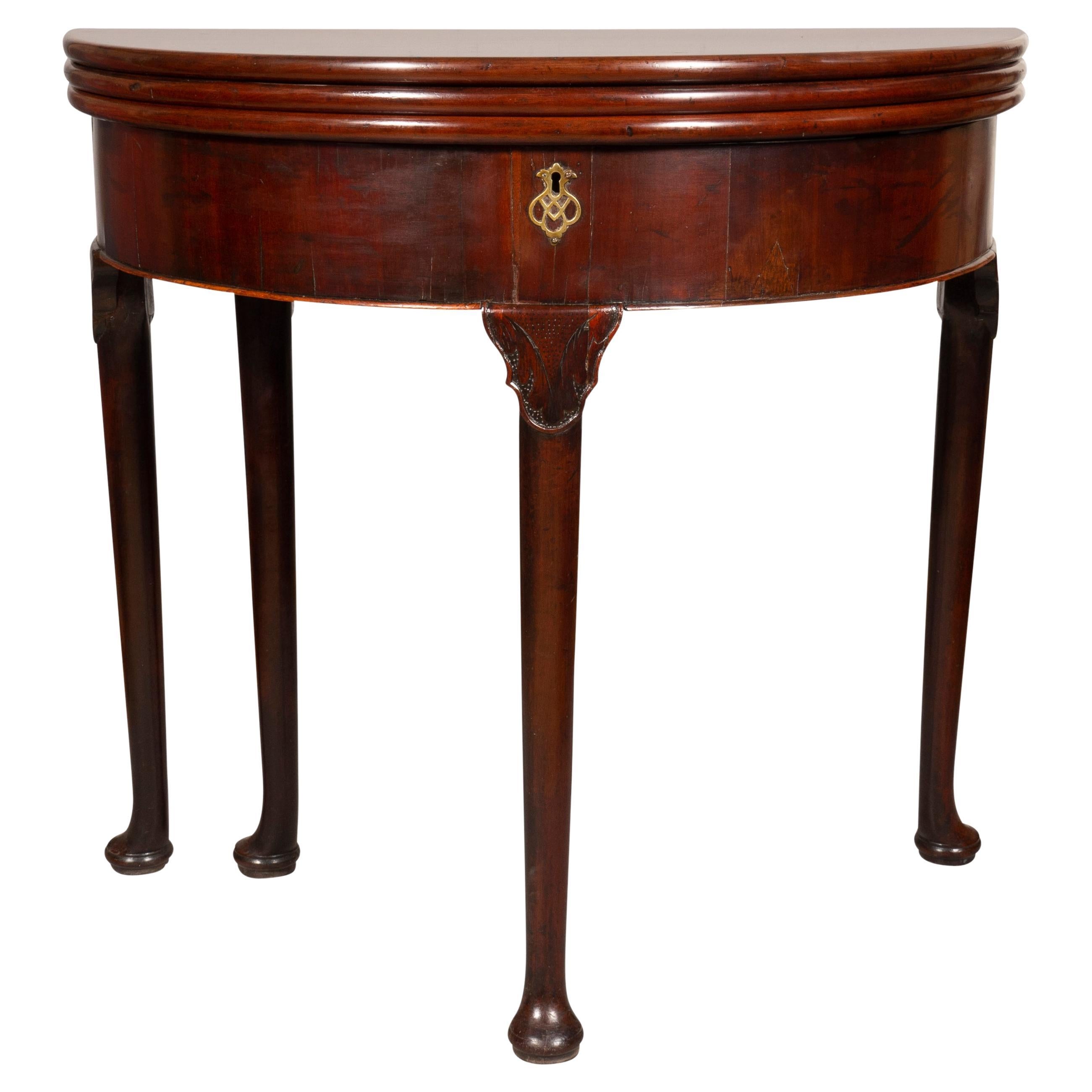 George II Mahogany Triple Top Demilune Games Table For Sale