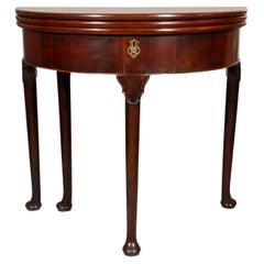 Antique George II Mahogany Triple Top Demilune Games Table