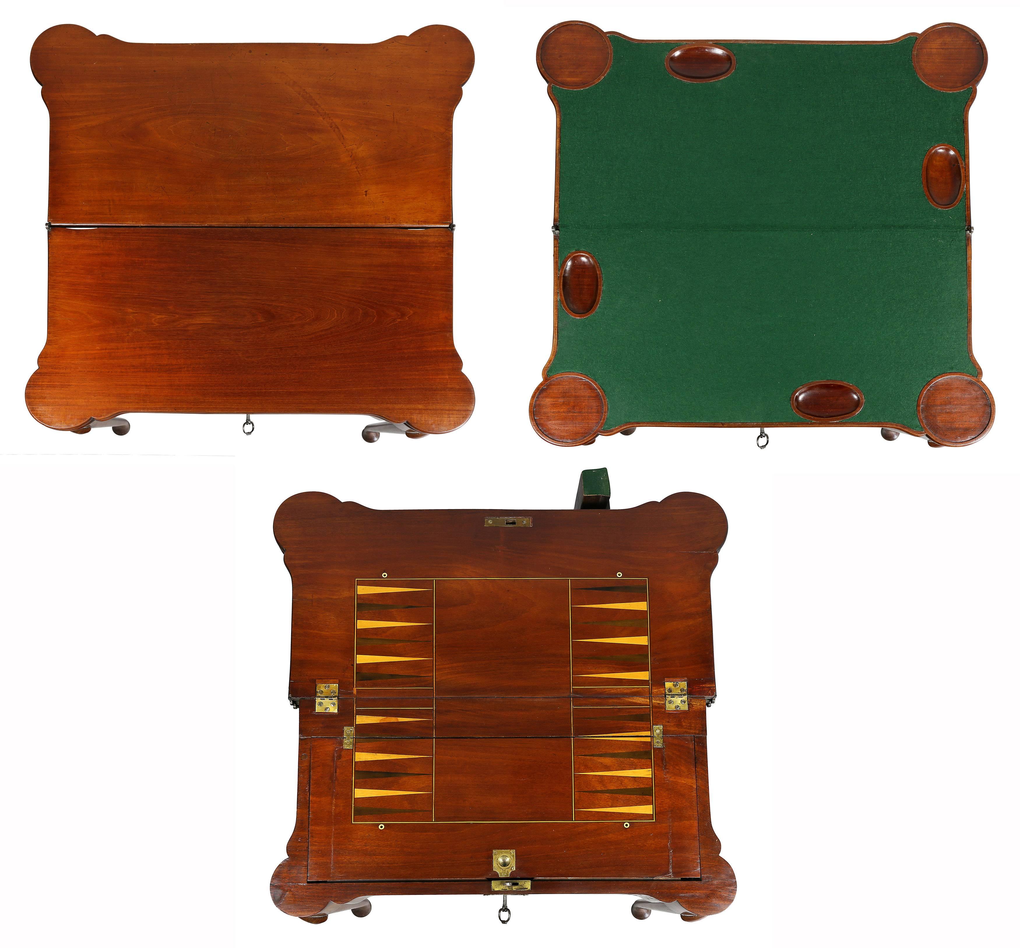 18th Century George II Mahogany Triple Top Games Table For Sale