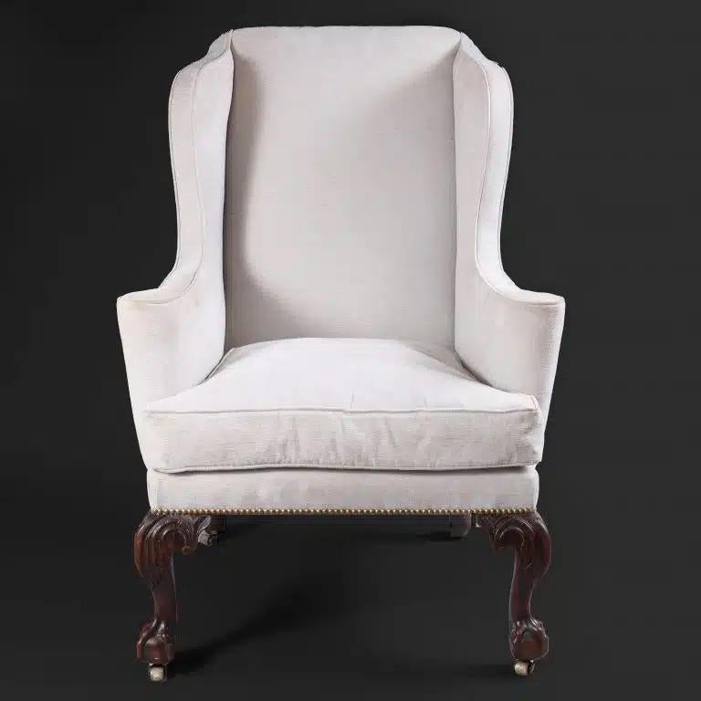 Carved George II Mahogany Wing Chair For Sale