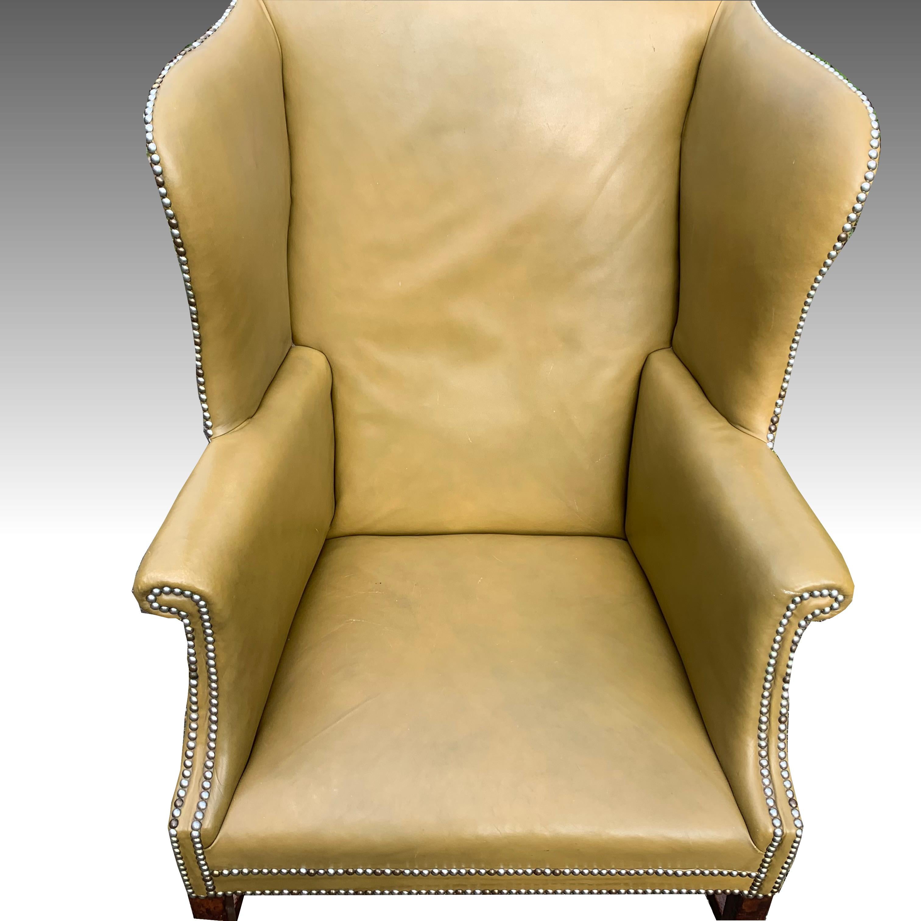 British George II Mahognay Wing Armchair in Leather