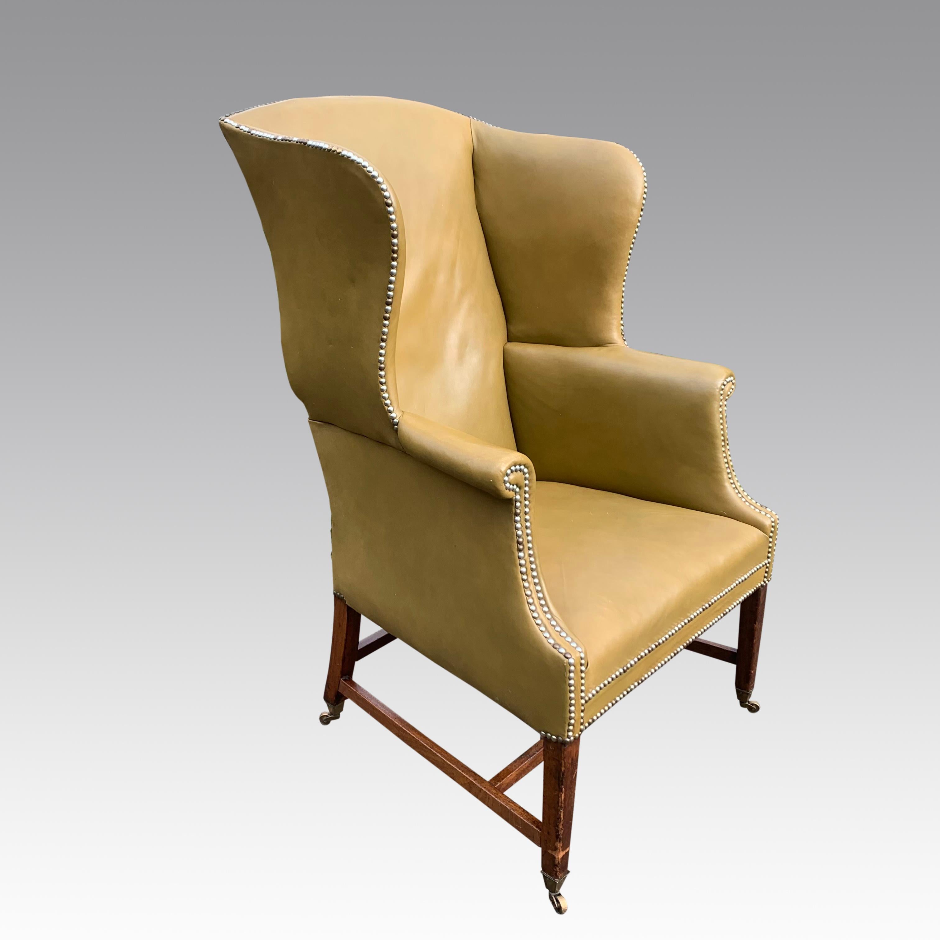 George II Mahognay Wing Armchair in Leather 1