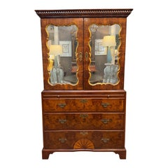 George II Mirror Front Parcel Gilt Walnut Cabinet on Later Chest