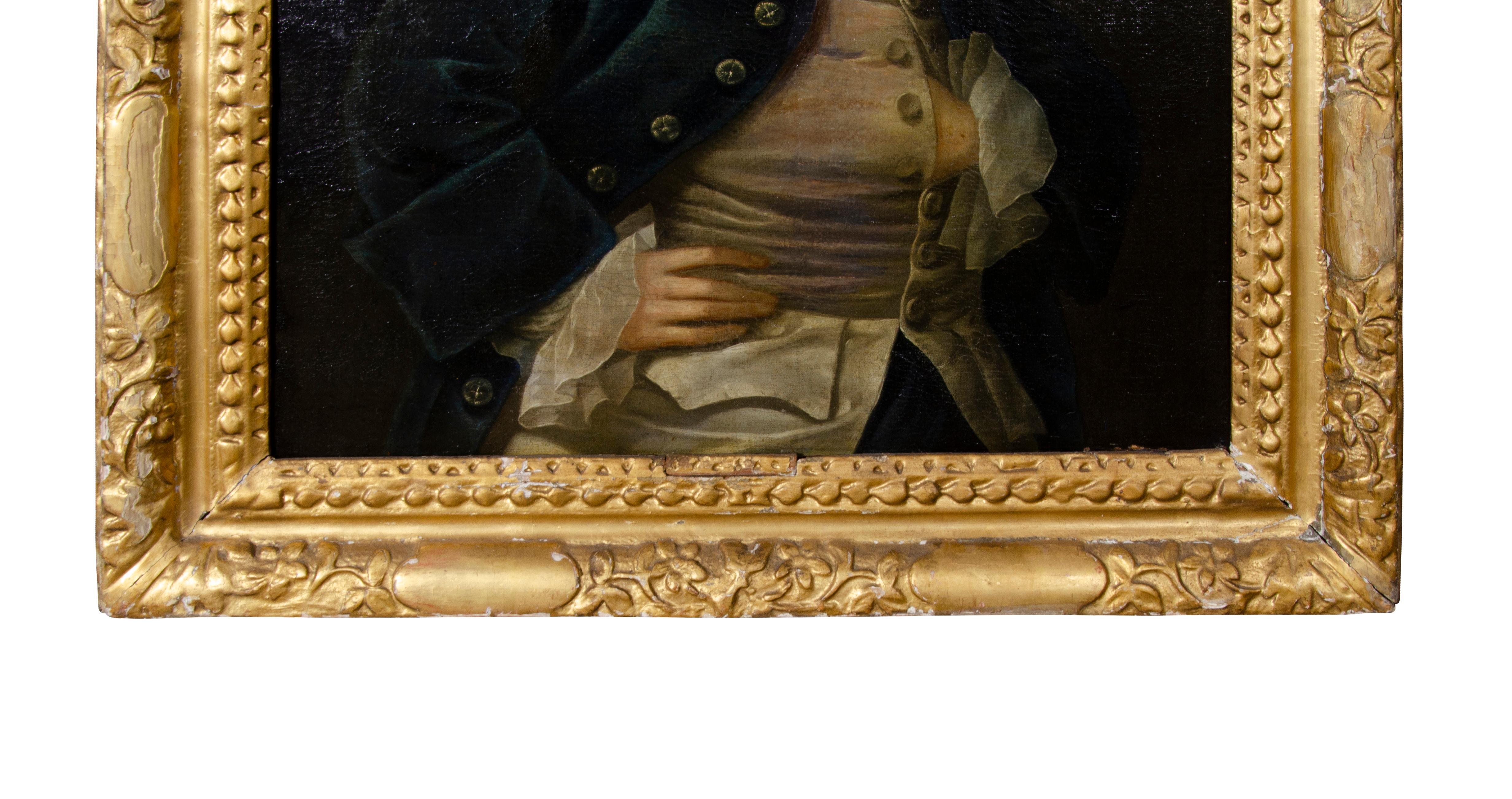 George II Oil on Canvas Portrait of a Young Man In Good Condition In Essex, MA