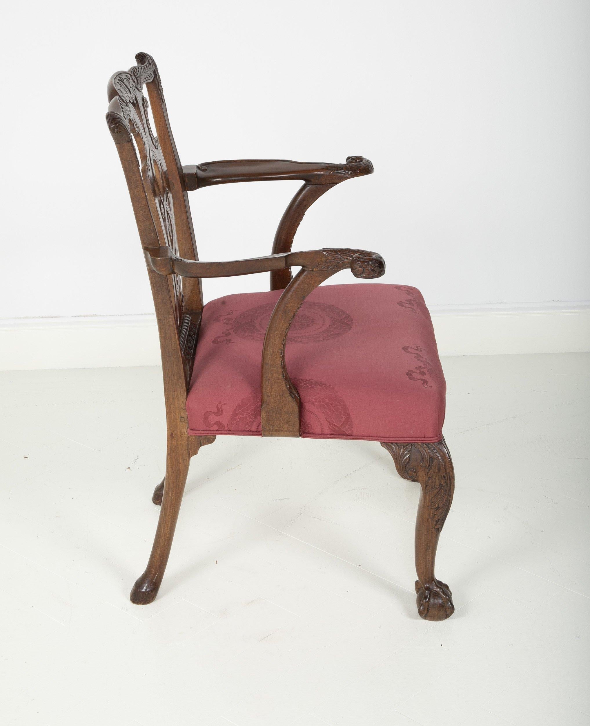 European George II Period Carved Armchair of Padouk Wood For Sale