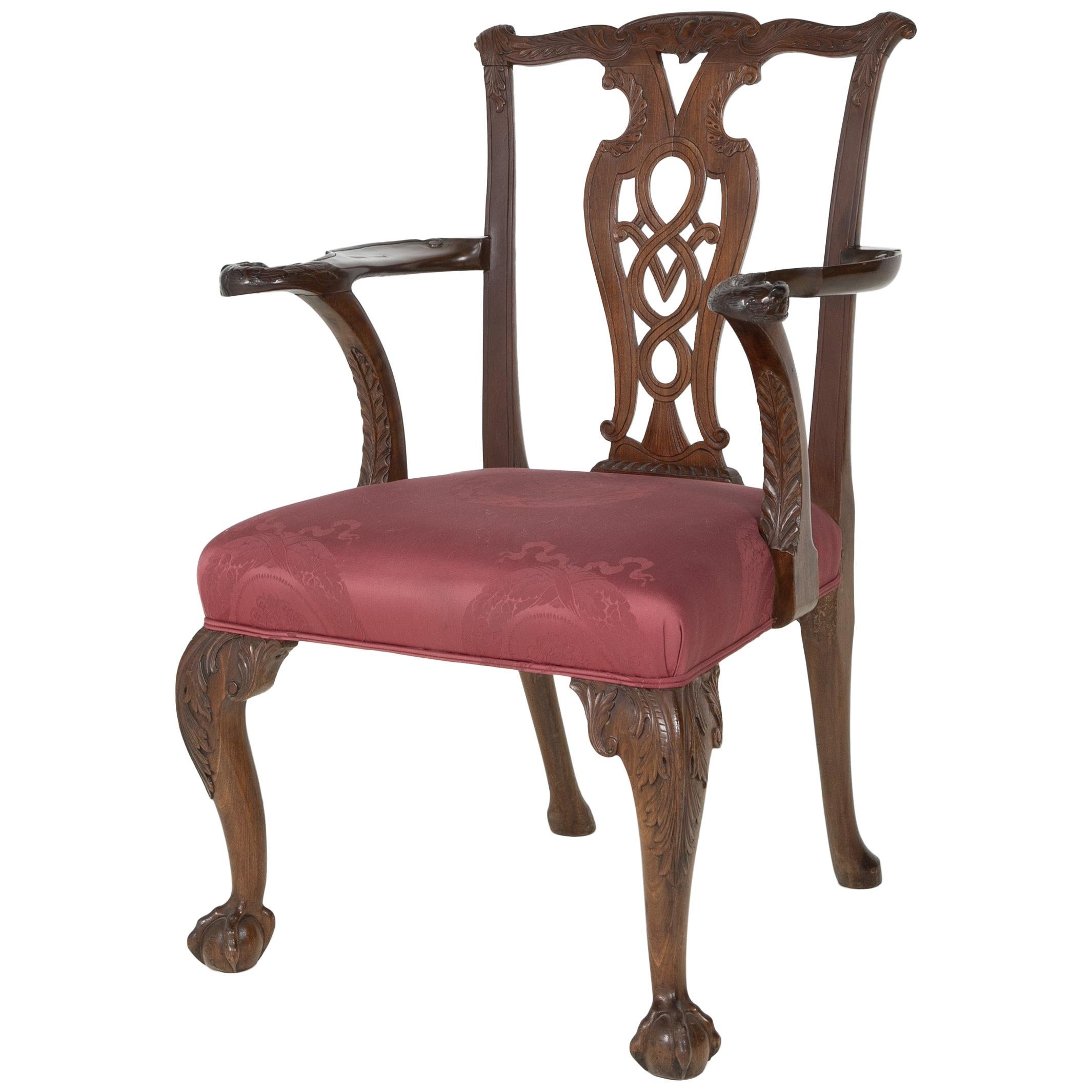 George II Period Carved Armchair of Padouk Wood For Sale