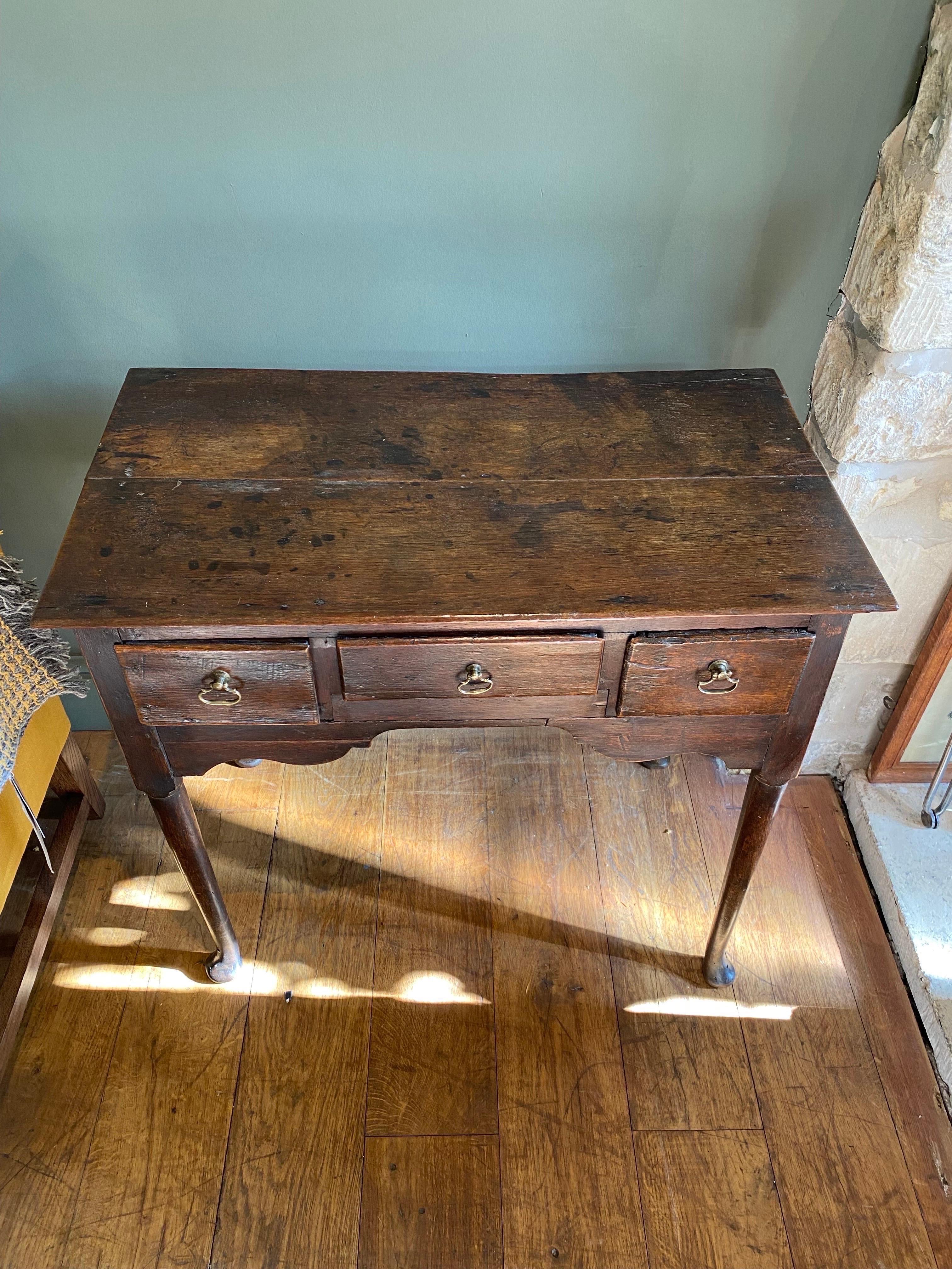 George II Period English Oak Lowboy Table with 3 Drawers 1