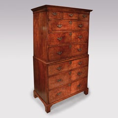 George II Walnut Tallboy, Early 18th Century, England, Inlaid Drawers