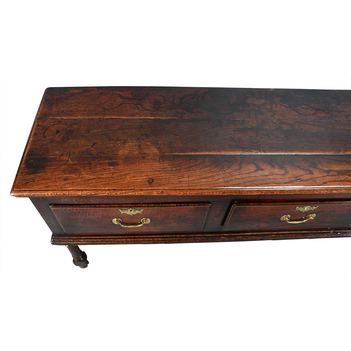 British George II Period Oak Dresser on Four Turned Legs For Sale