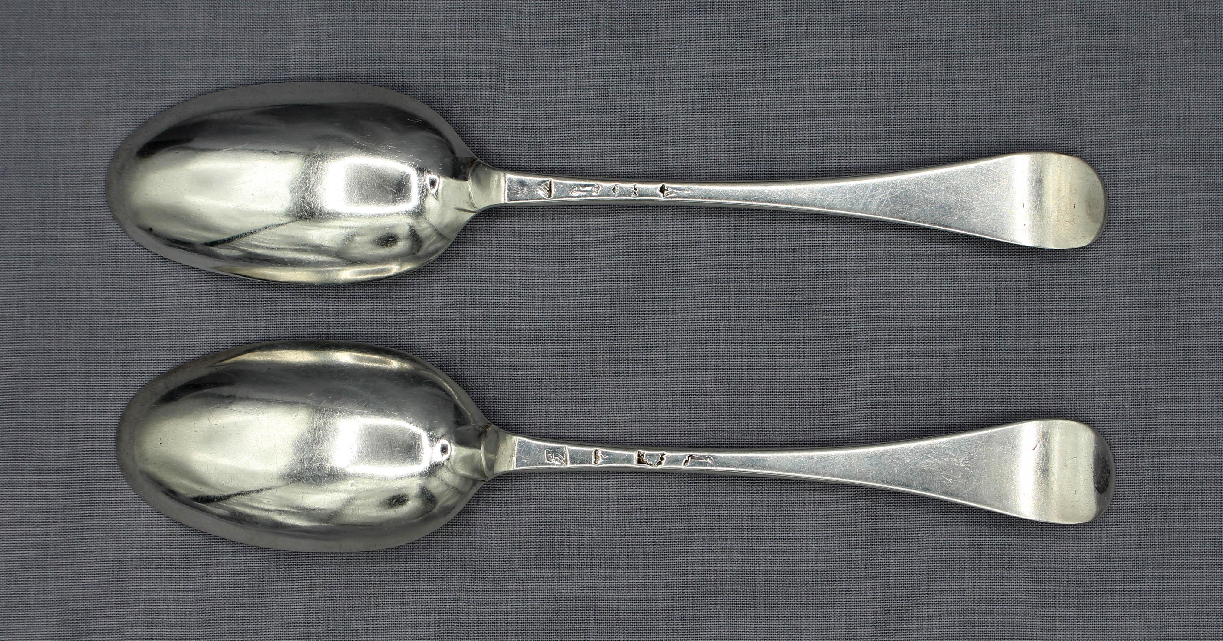 English George II Period Pair of Hanoverian Pattern Sterling Silver Tablespoons For Sale