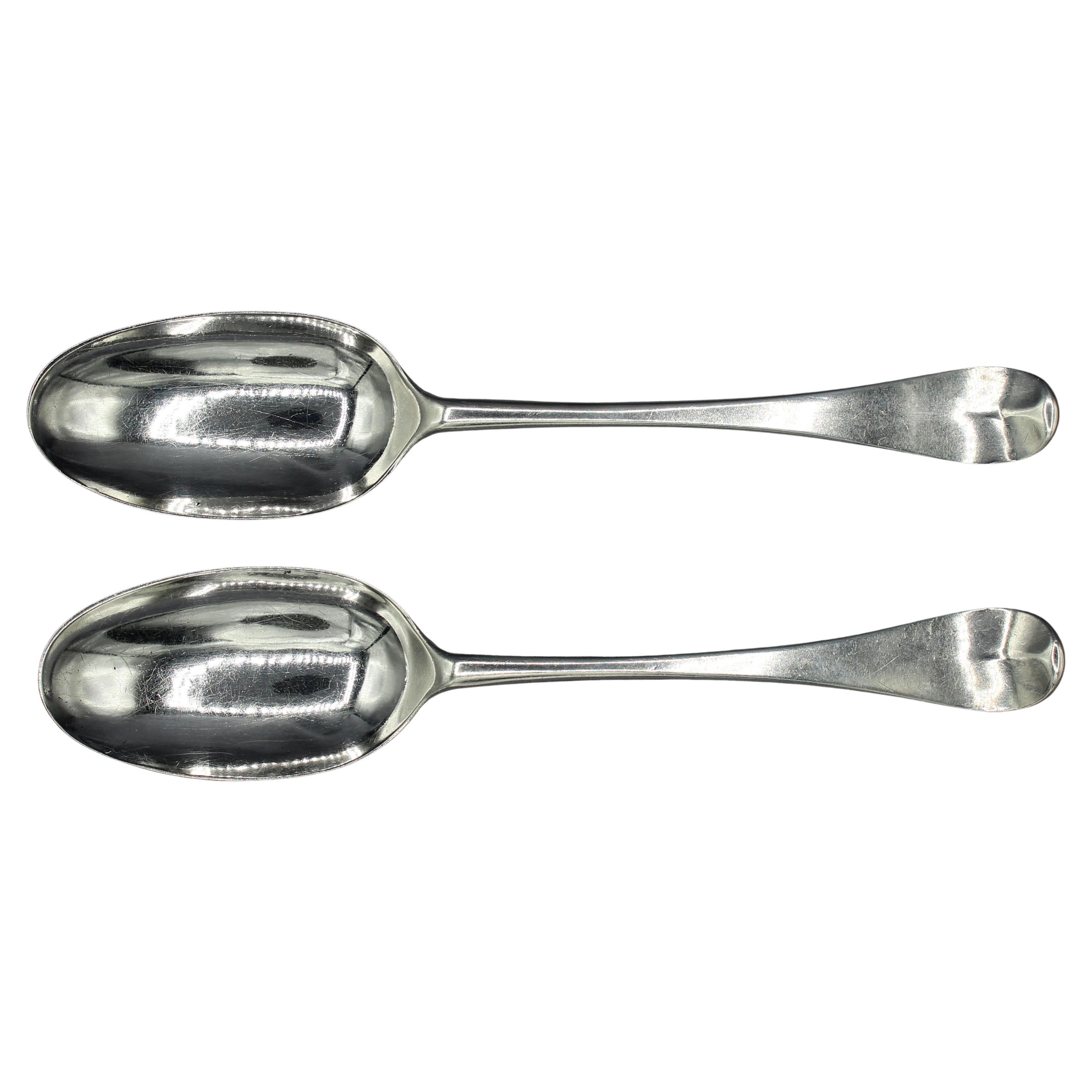 George II Period Pair of Hanoverian Pattern Sterling Silver Tablespoons