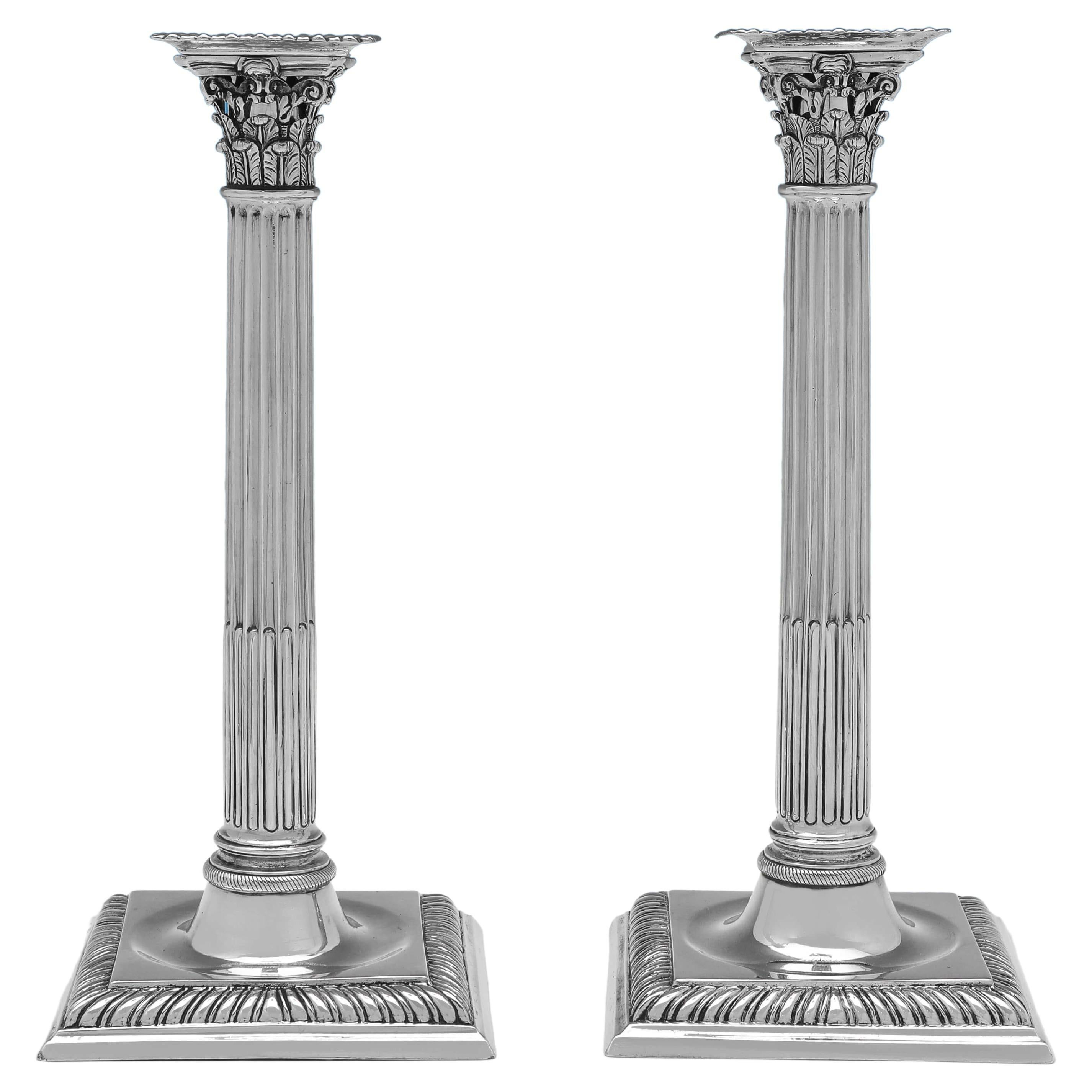 George II Period Sterling Silver Candlesticks, Corinthian, William Cafe, 1758 For Sale