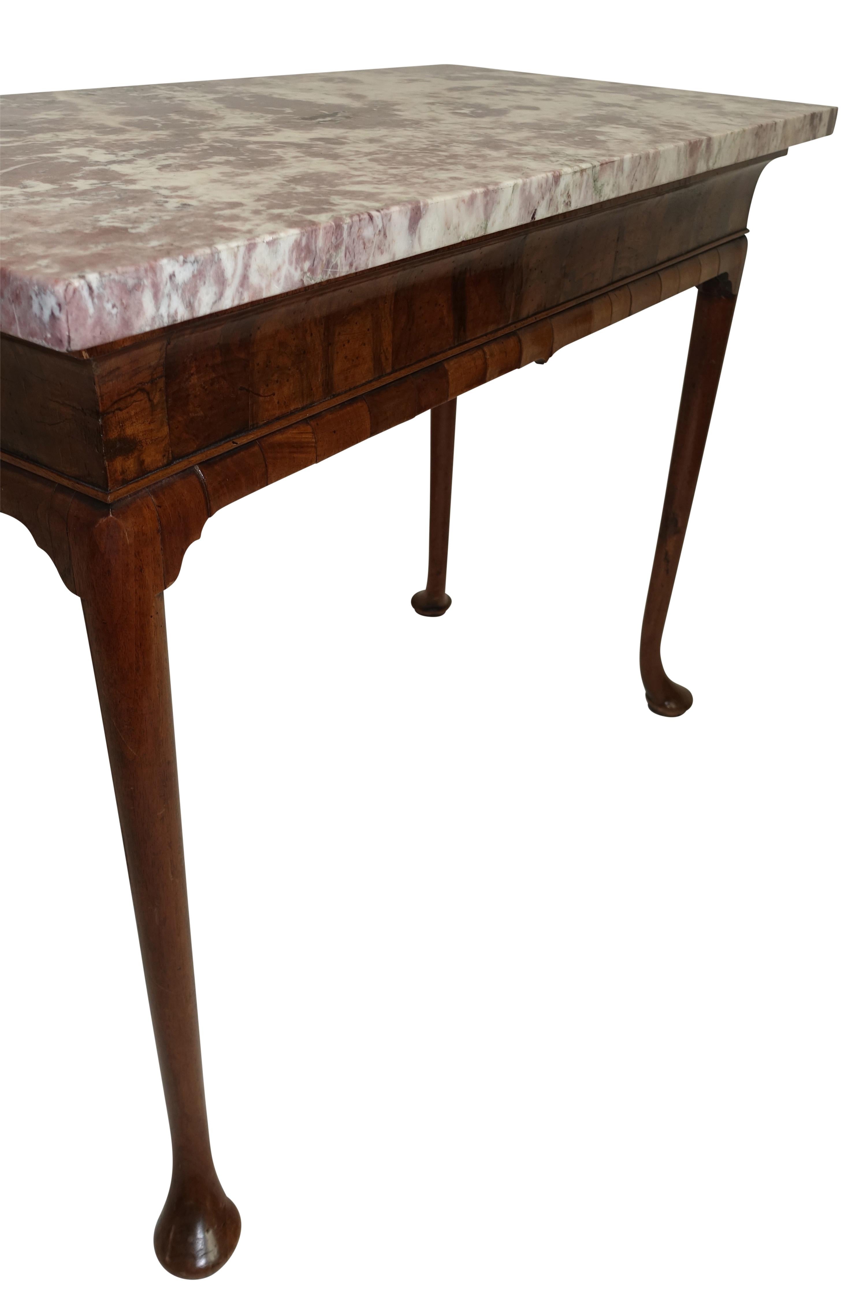 English George II Period Walnut Pier / Console Table with Marble Top For Sale