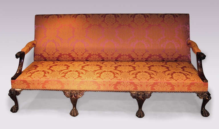 English George II Revival Carved Mahogany Upholstered Settee For Sale