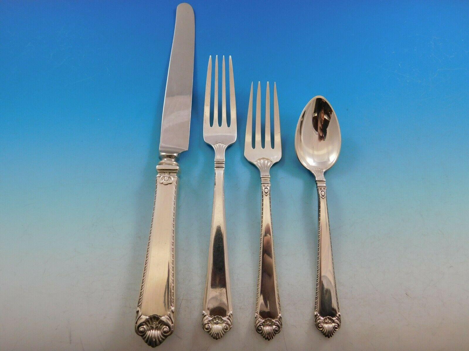 George II Rex by Watson Sterling Silver Flatware Dinner Size Set Service 60 Pcs In Excellent Condition For Sale In Big Bend, WI