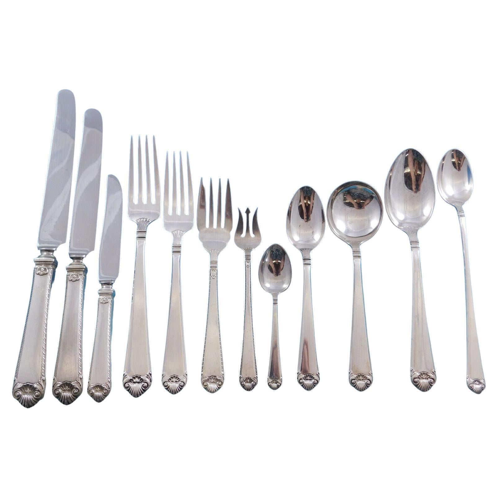 George II Rex by Watson Sterling Silver Flatware Set 81 Pc Dinner & Lunch for 6 For Sale