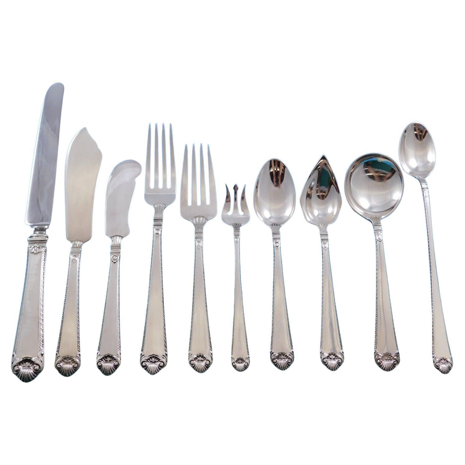 George II Rex by Watson Sterling Silver Flatware Set for 12 Service 123 Pieces For Sale