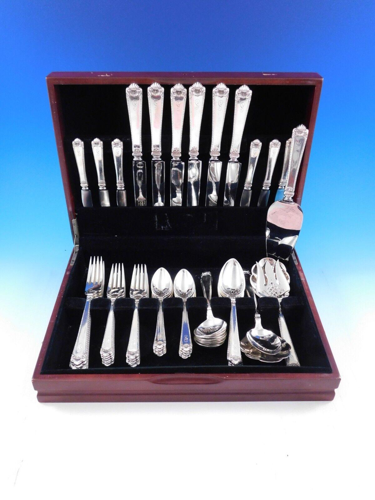 Service de couverts de table George II Rex en argent sterling ciselé à la main par Monogram, 59 pièces avec monogramme 