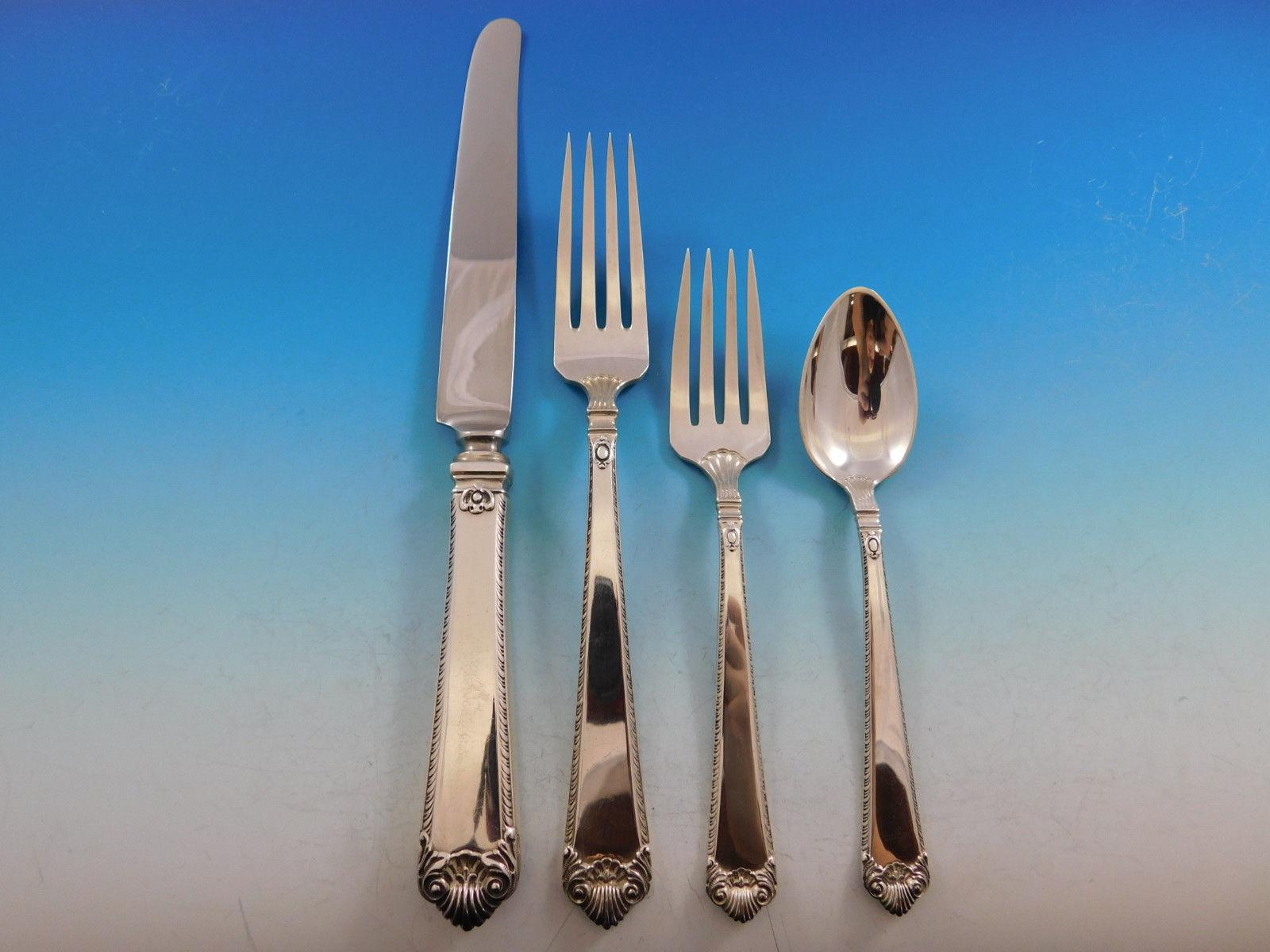 George II Rex Hand Chased Watson Sterling Silver Flatware Set Service Dinner 90p In Excellent Condition In Big Bend, WI