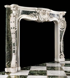 George II Rococo Chimneypiece in White Statuary and Verde Antico Marble