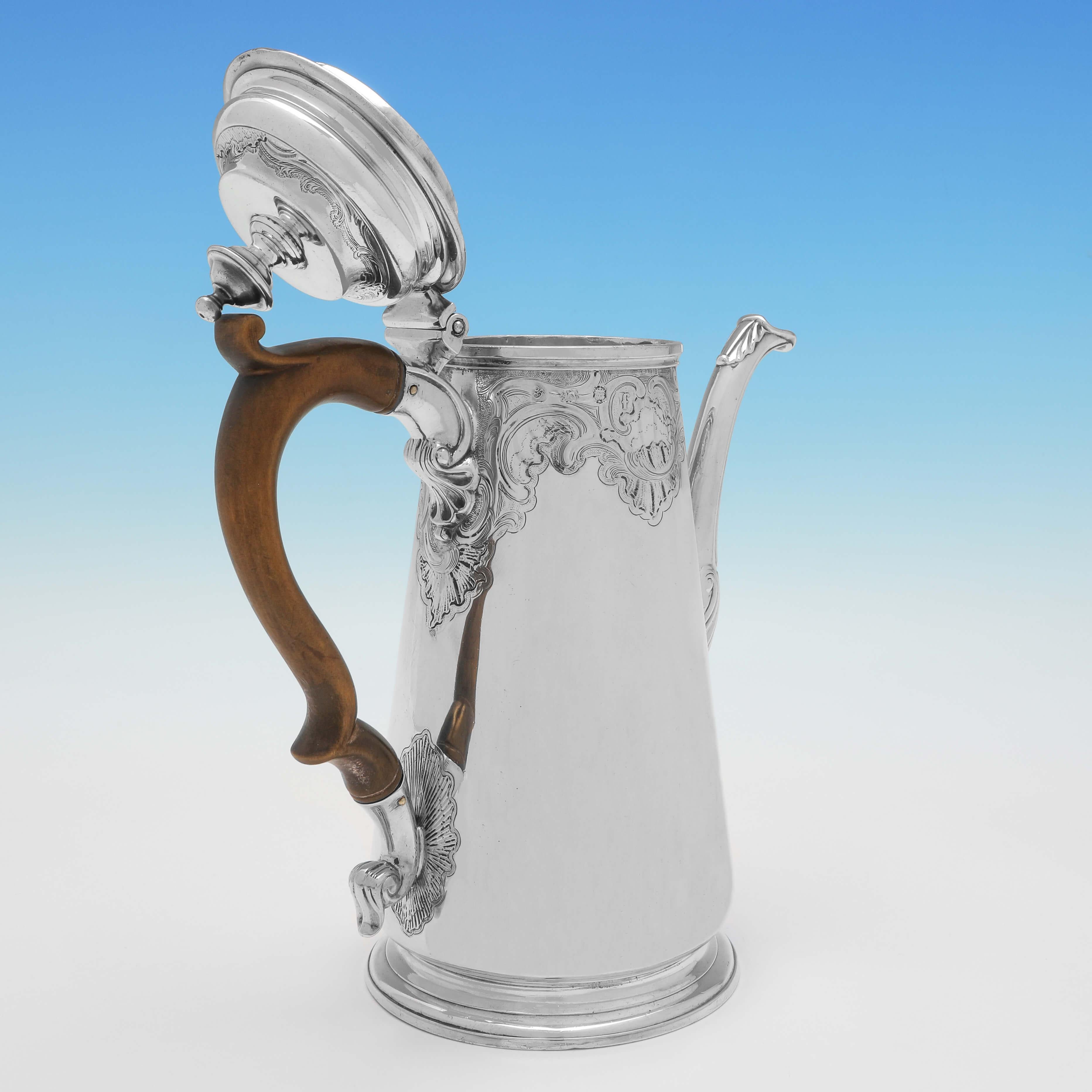 English George II Rococo Design Sterling Silver Coffee Pot, London 1741 Gabriel Sleath For Sale